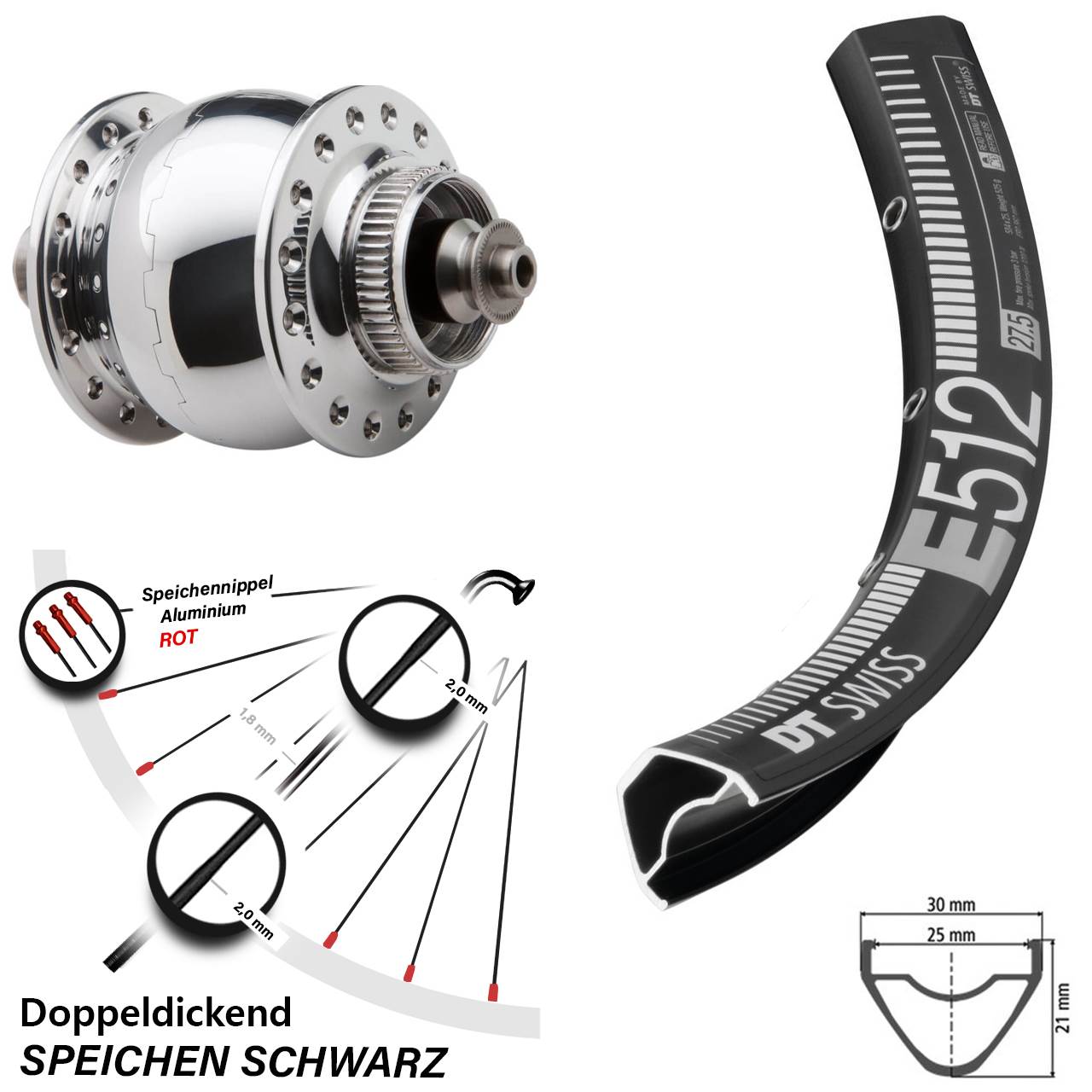 Disc Nabendynamovorderrad 27,5 Zoll DT Swiss E512 SON delux QR
