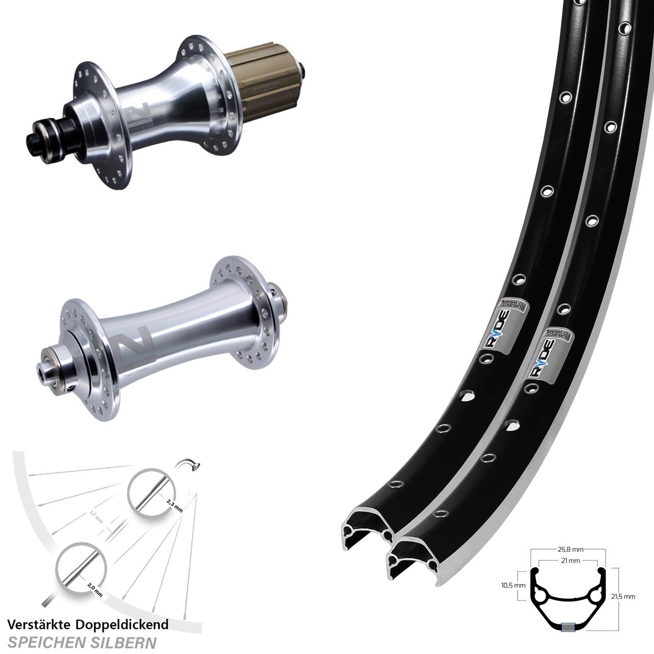 Laufradsatz 28 Zoll Ryde ZAC 421 Novatec A-141SB F162 8-12 fach HG QR