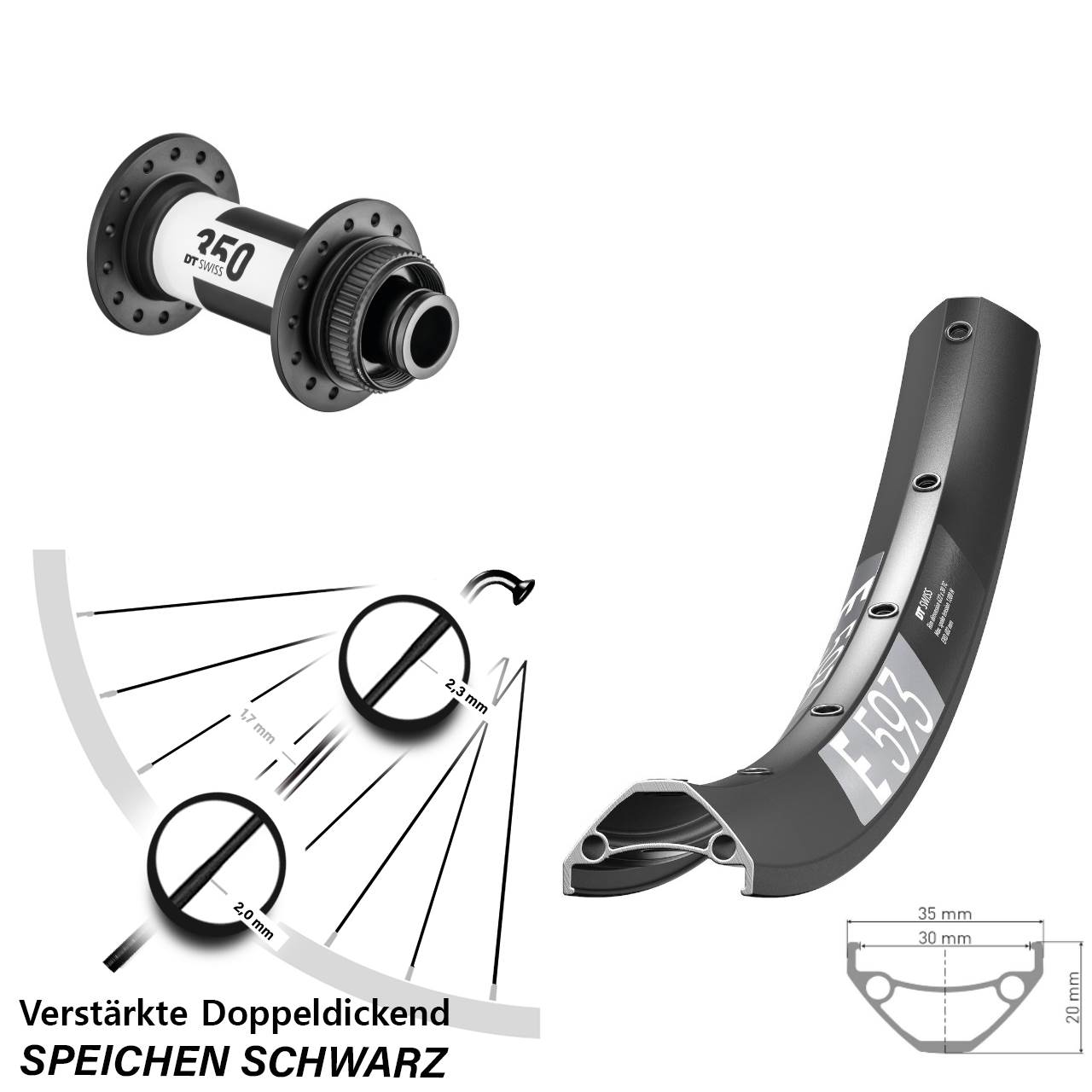650B DT Swiss E 593-350 Centerlock Vorderrad 15x100