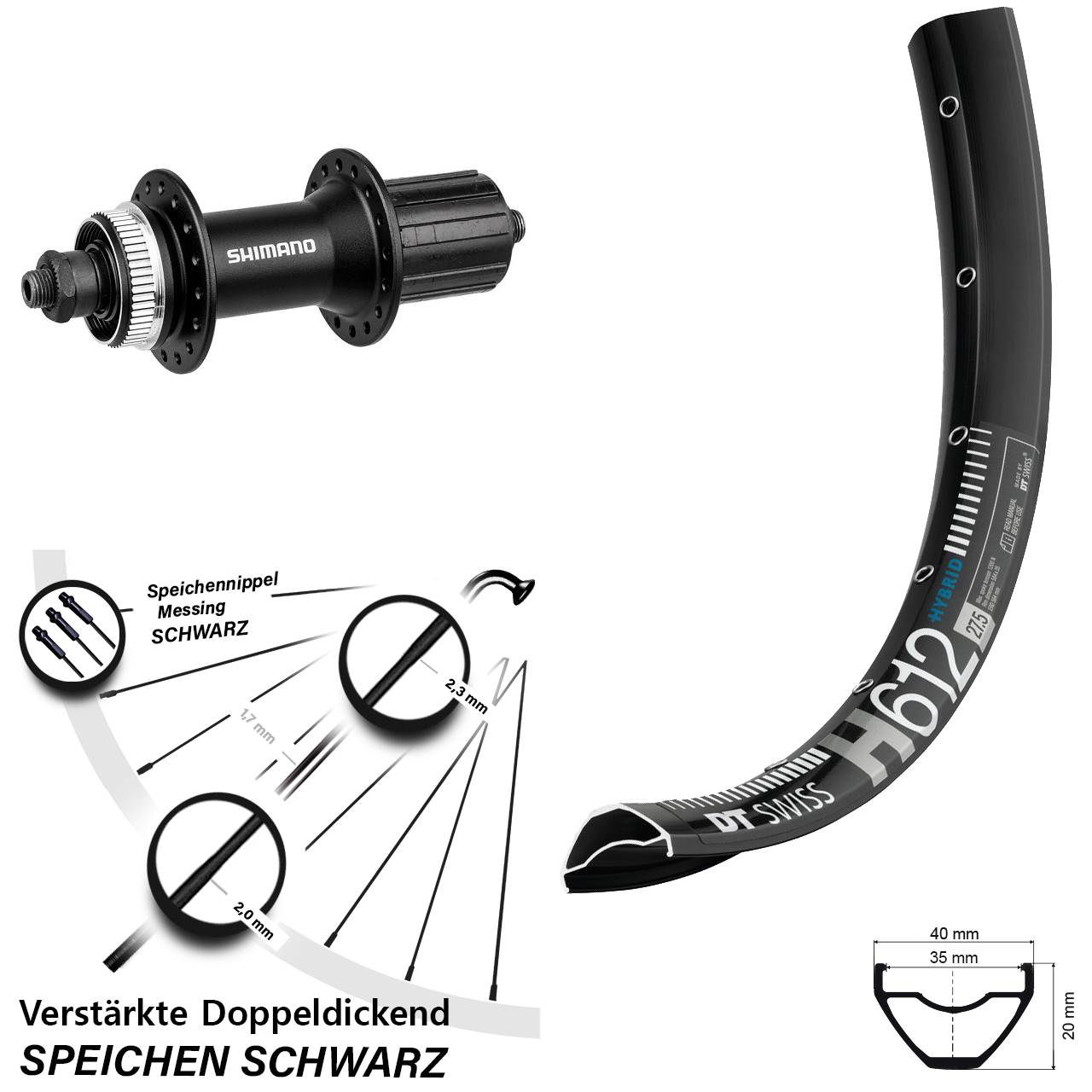 Disc Laufrad QR 27,5 Zoll DT Swiss H 612 Shimano Alivio 8-11 fach