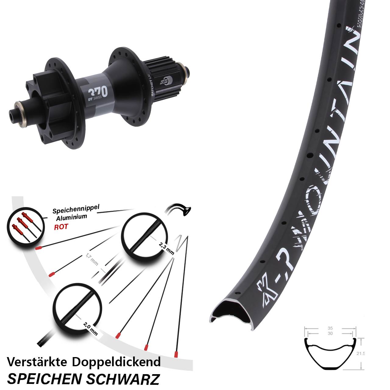 Disc Laufrad 29 Zoll KX-R Mountain DT Swiss 370 Micro Spline QR