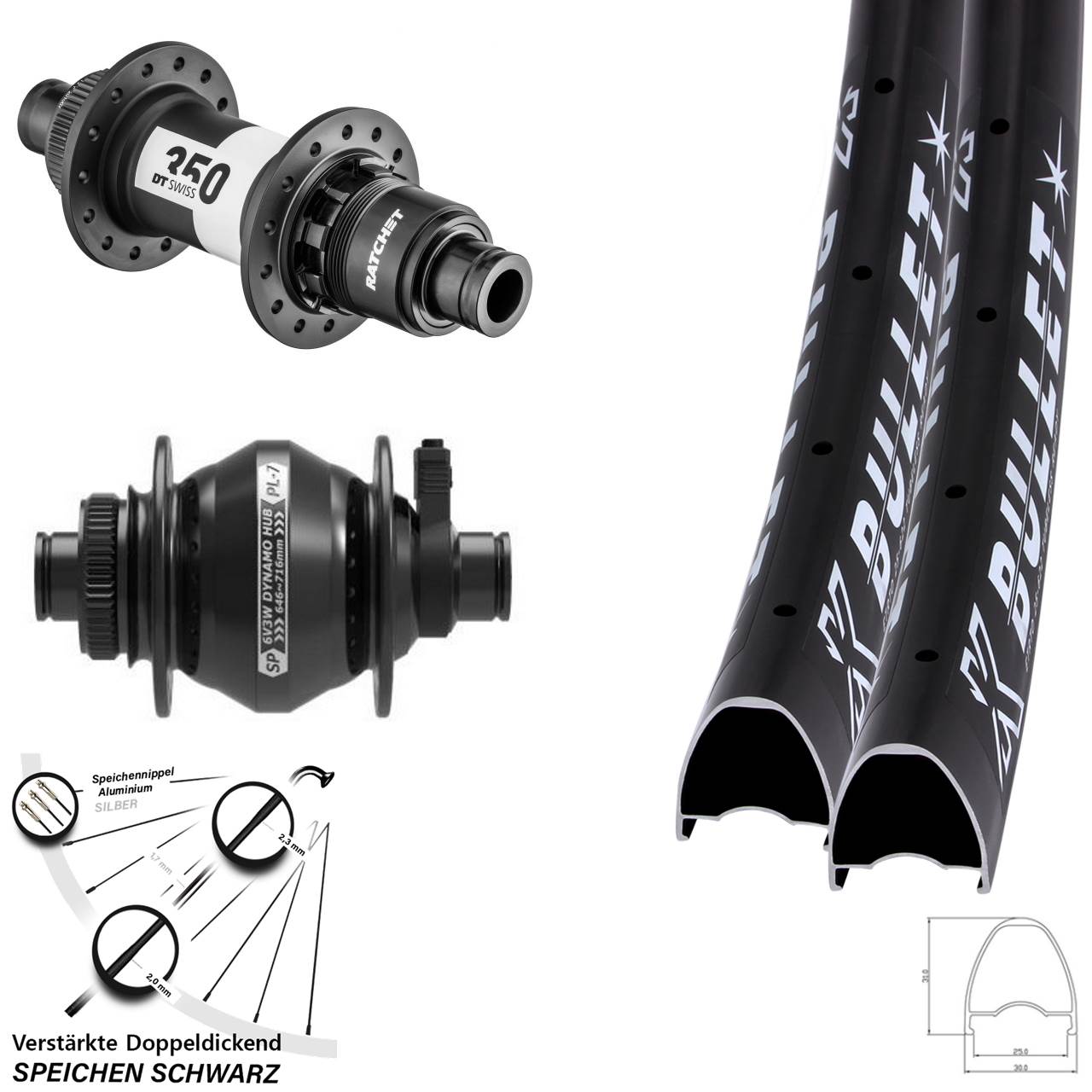 Disc Laufrad-Satz 12x100/142 28-29 Zoll KX Bullet DT Swiss 350 Shutter Precision PL-7 XDR