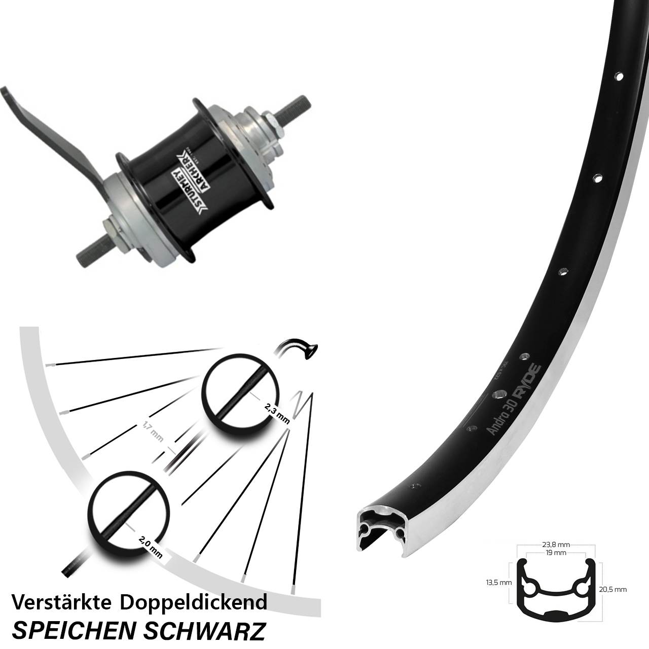 Ryde Andra 30 Hinterrad Sturmey Archer Duomatic Kick-Shift 28 Zoll