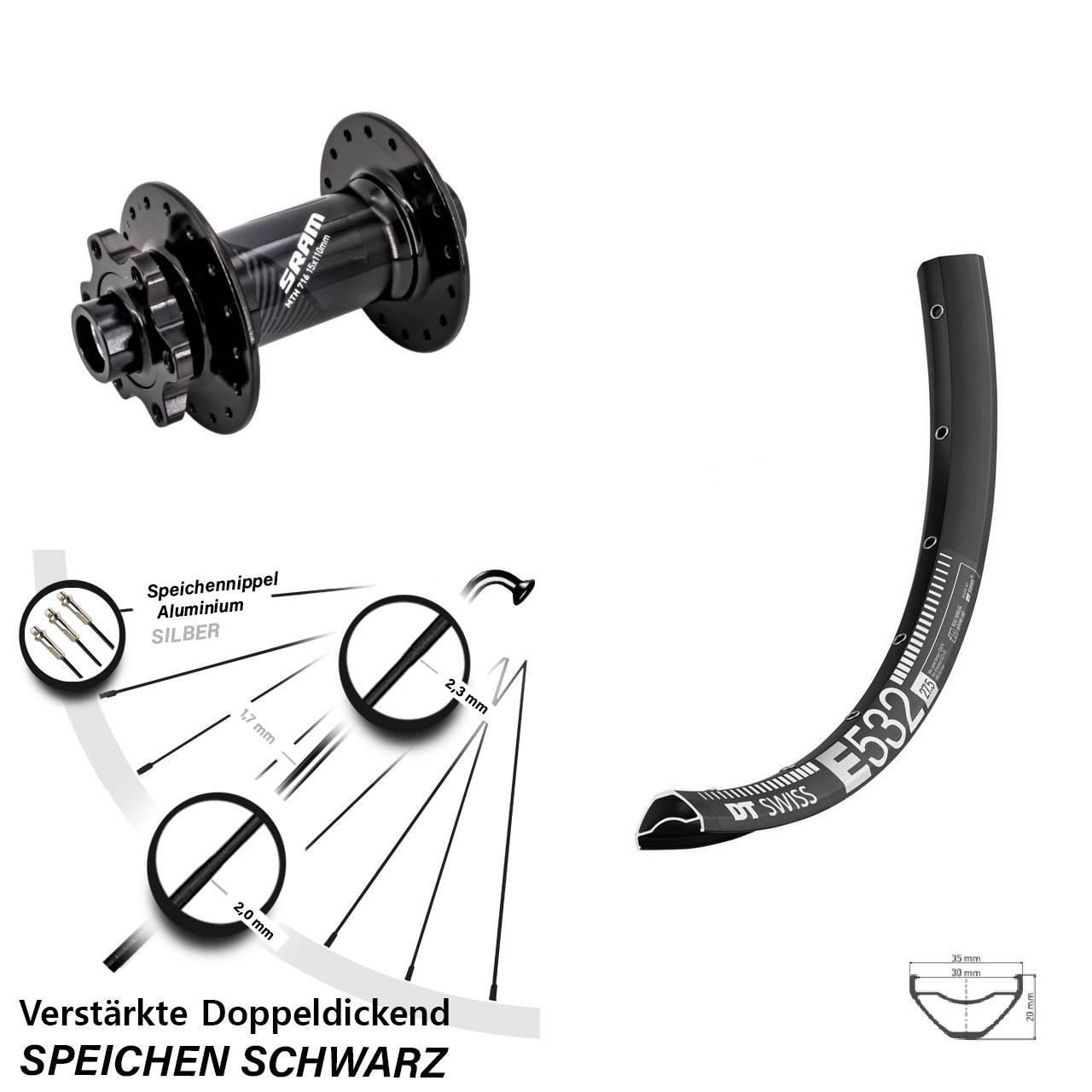 DT Swiss E 532 Sram 716 29 Zoll Disc Vorderrad 15x110 Boost