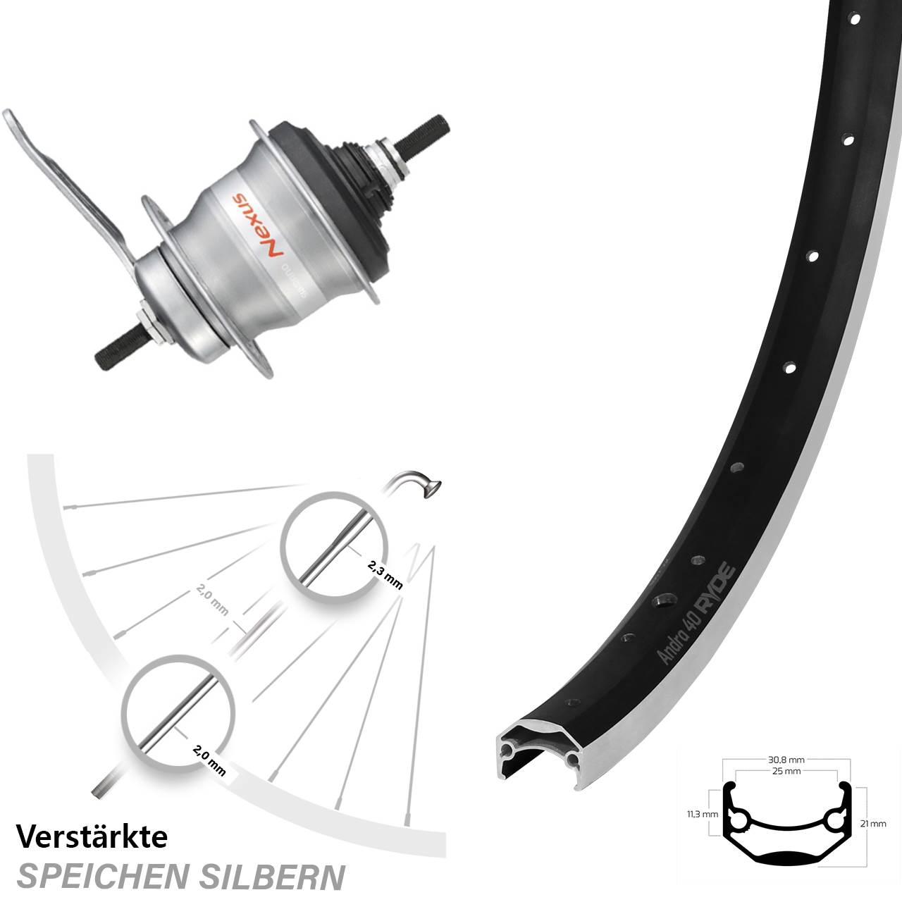 28 Zoll Ryde Andra 40 Hinterrad Shimano Nexus SG-7C30 7 Gang Rücktrittbremse