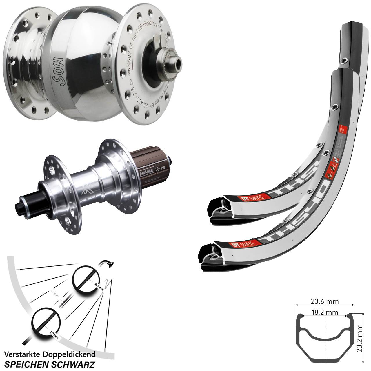 DT Swiss TK540 KX-T SON delux wide body 28 Zoll Laufradsatz QR 8-12 fach
