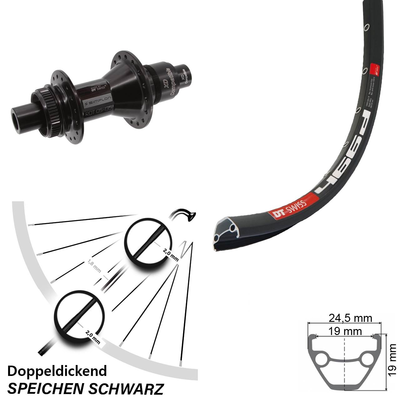 28 Zoll DT Swiss 466d-370 Centerlock Hinterrad 12x142 XD