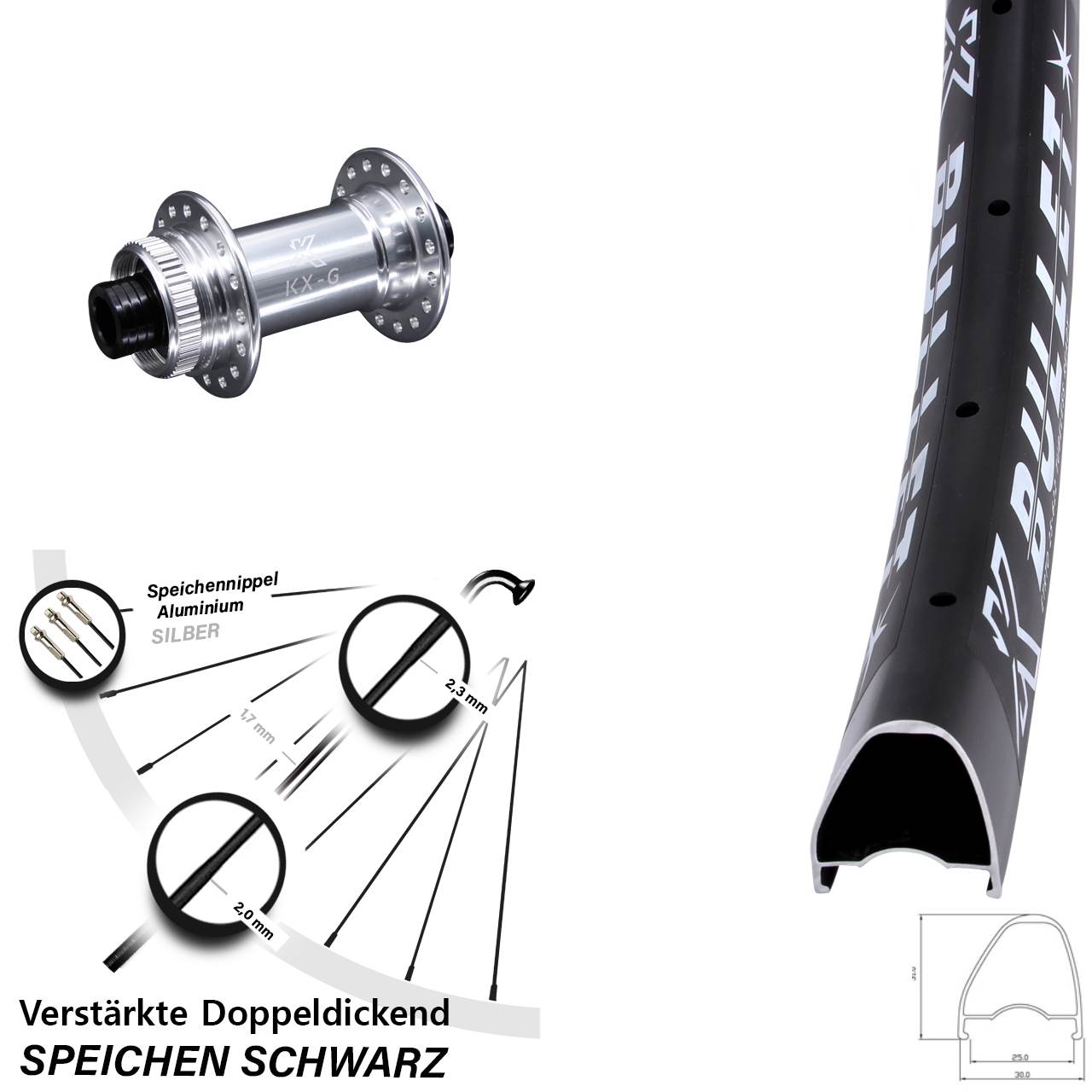 Vorderrad Centerlock 28-29 Zoll KX-G Bullet OS 12x100