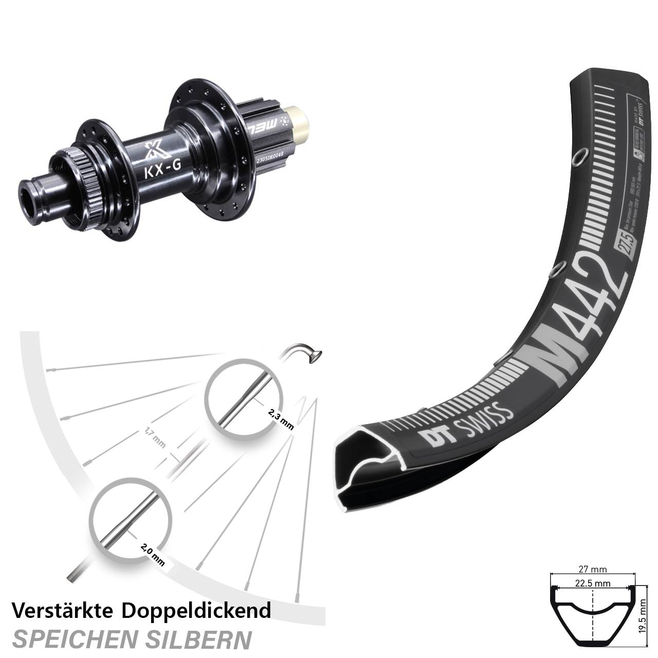 29 Zoll DT Swiss M 442 KX-G Steckachse Disc Hinterrad 12x142 Campa N3W