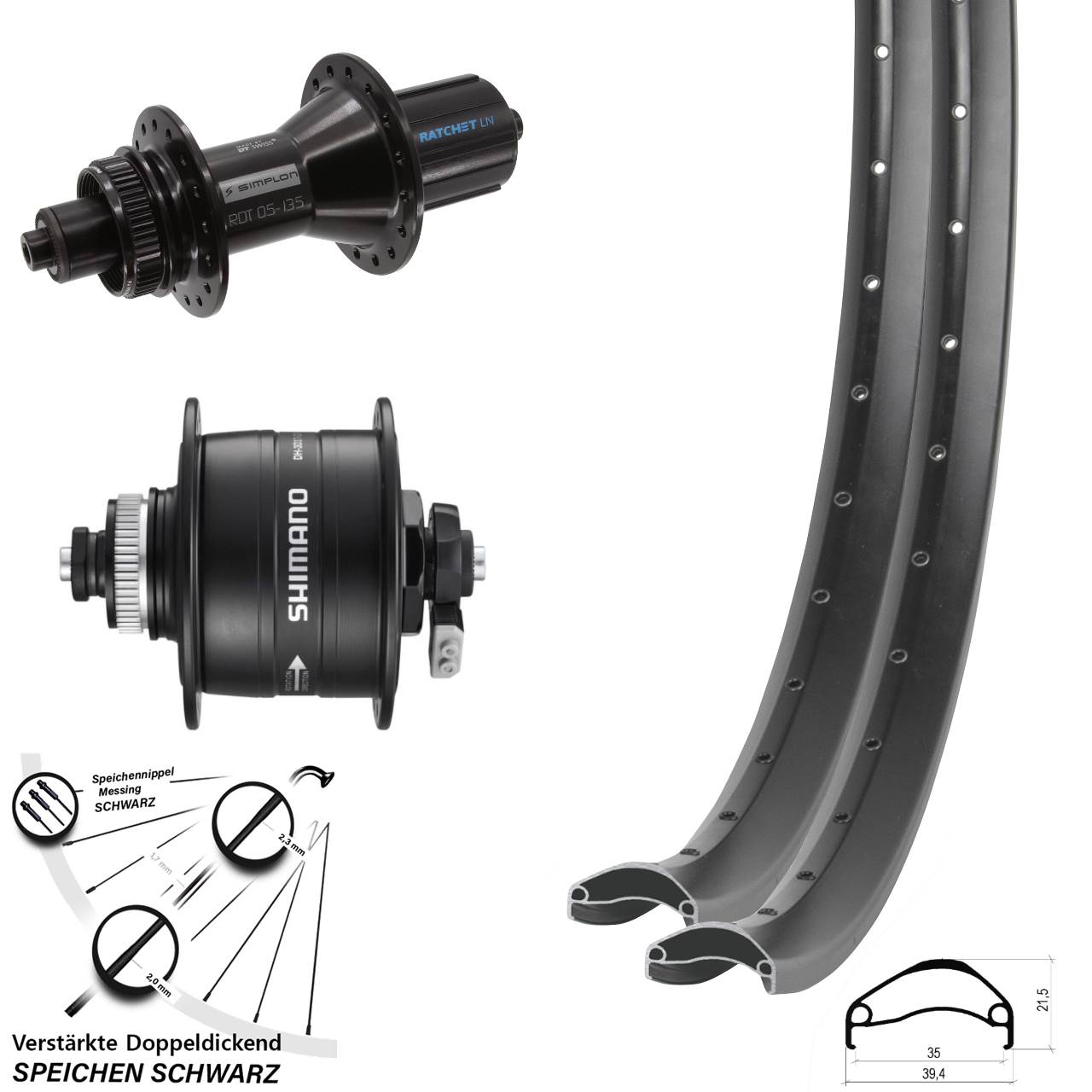 Disc Laufrad-Satz QR 29 Zoll Ambrosio E35 DT Swiss 370 Hybrid DH-3D37 8-11 fach