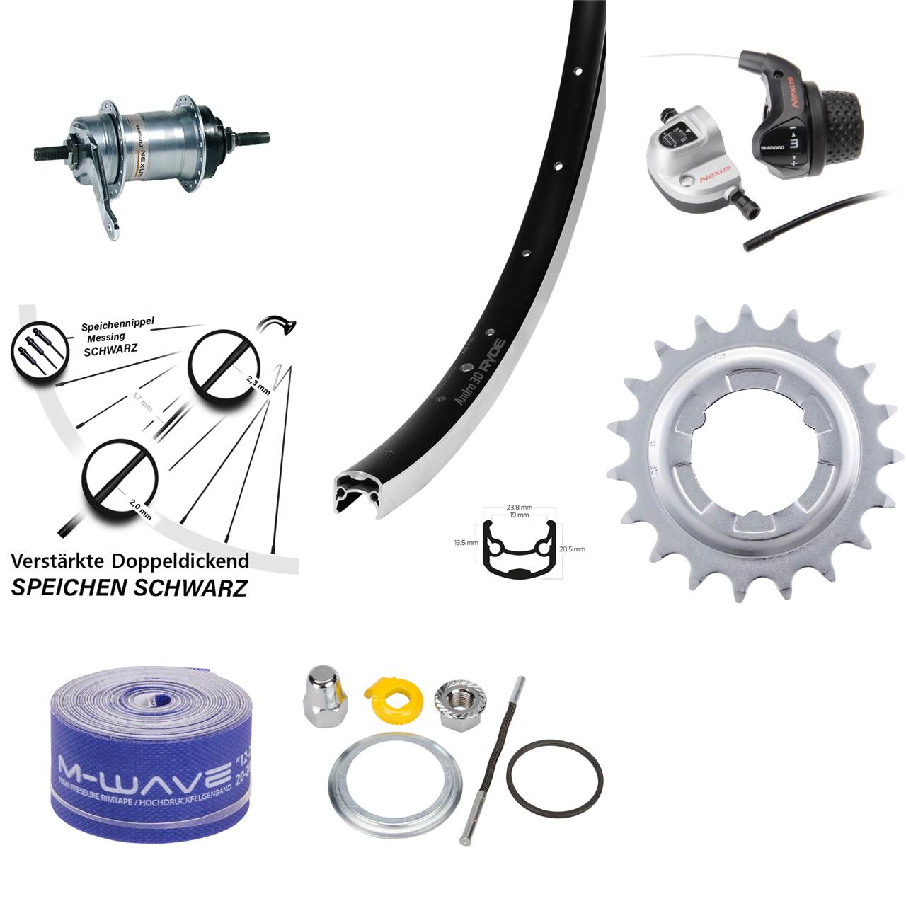 Shimano 3 Gang Nabenschaltungs-Hinterrad 28 Zoll Ryde Andra 30 schwarz