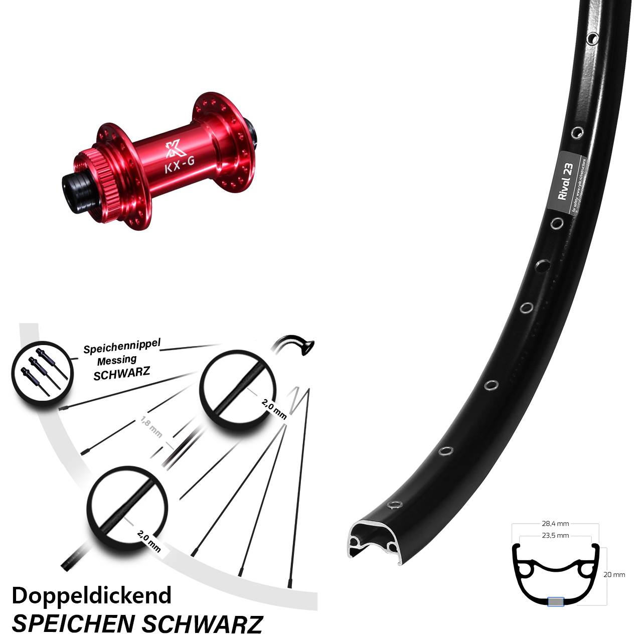 Disc Laufrad 650B Ryde Rival 23 KX-G rot 12x100