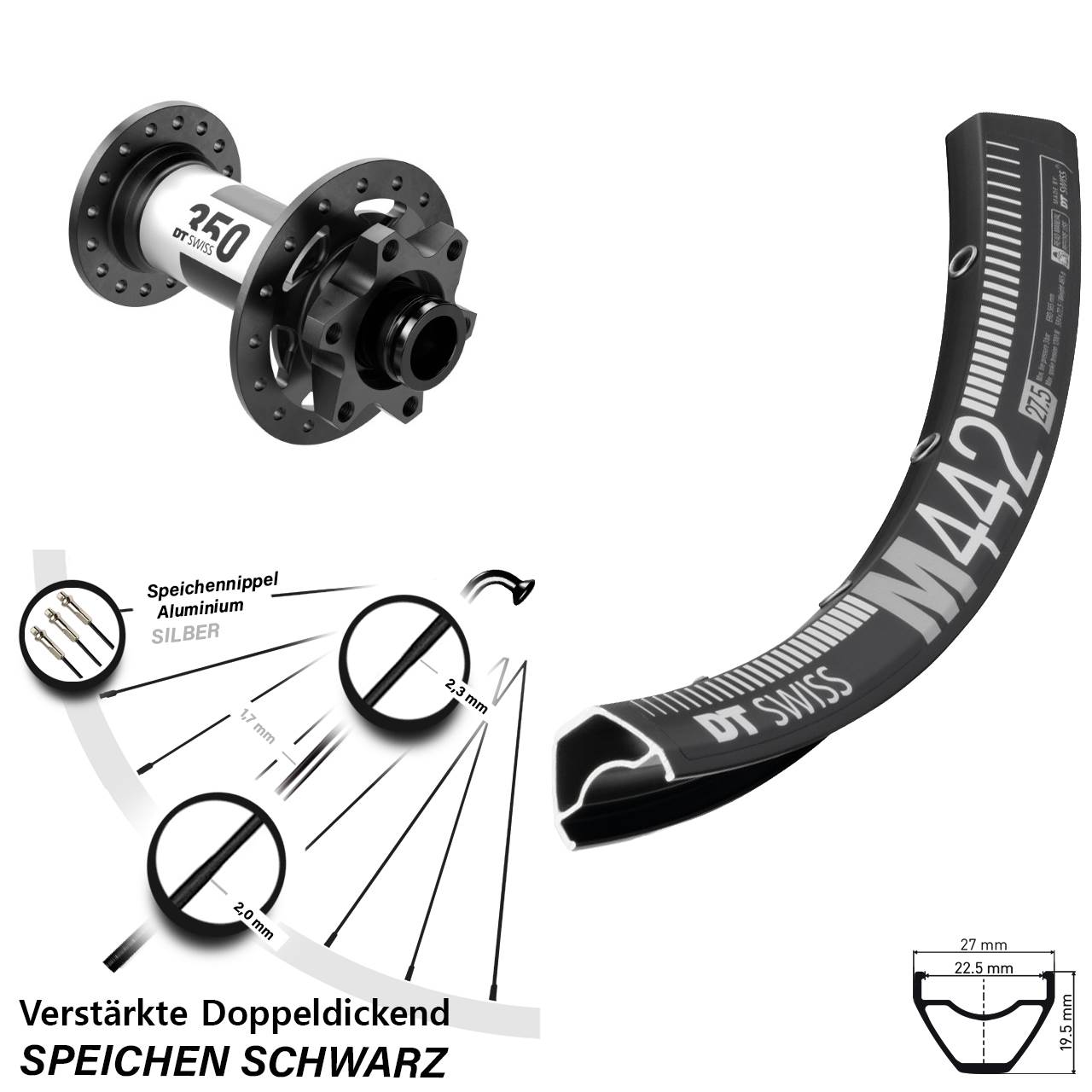 29 Zoll DT Swiss M442-350 6-Loch Vorderrad 15x110 Boost