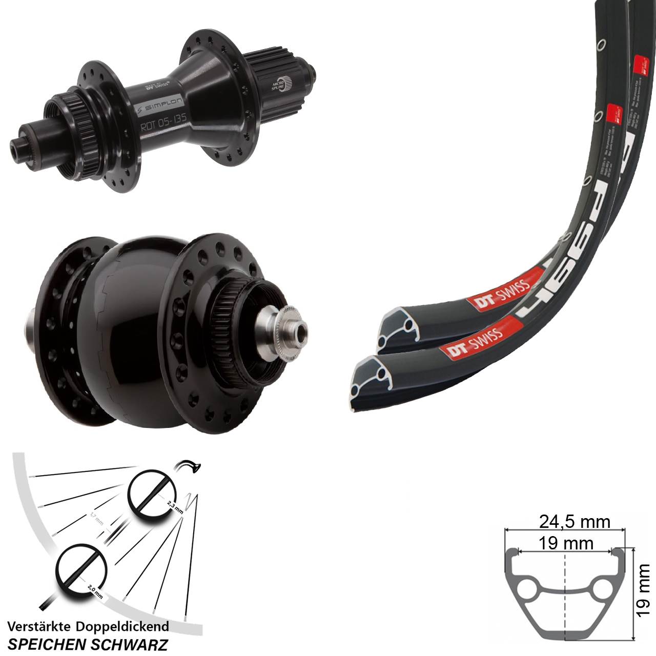 DT Swiss 466d-370 Hybrid SON delux Centerlock Laufradsatz 28 Zoll Micro Spline