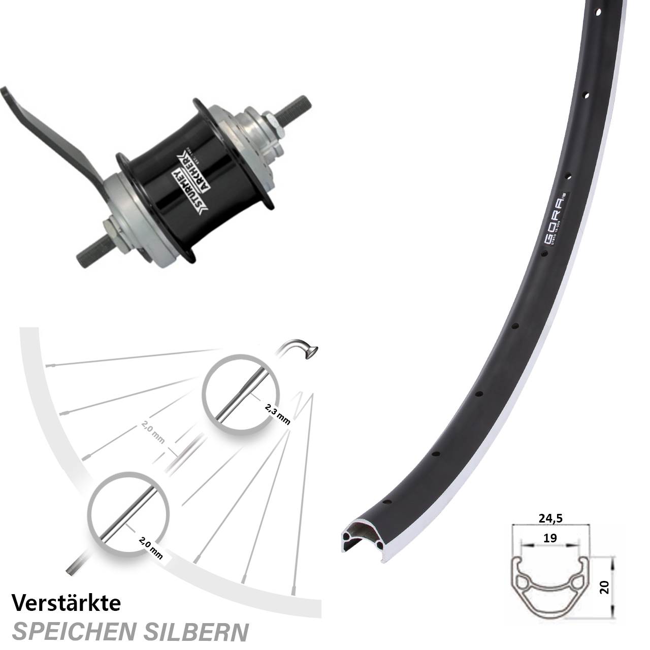 26 Zoll Hinterrad Gora 19 Sturmey Archer Duomatic 2 Gang Rücktrittbremse