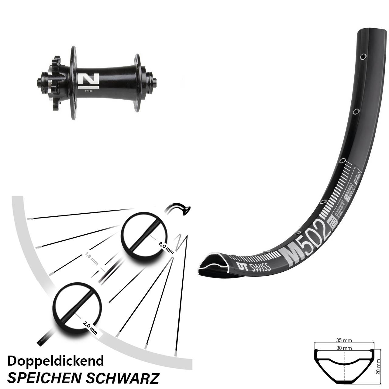 27,5 Zoll DT Swiss M502 Novatec D791SB Vorderrad 6-Loch für Schnellspanner