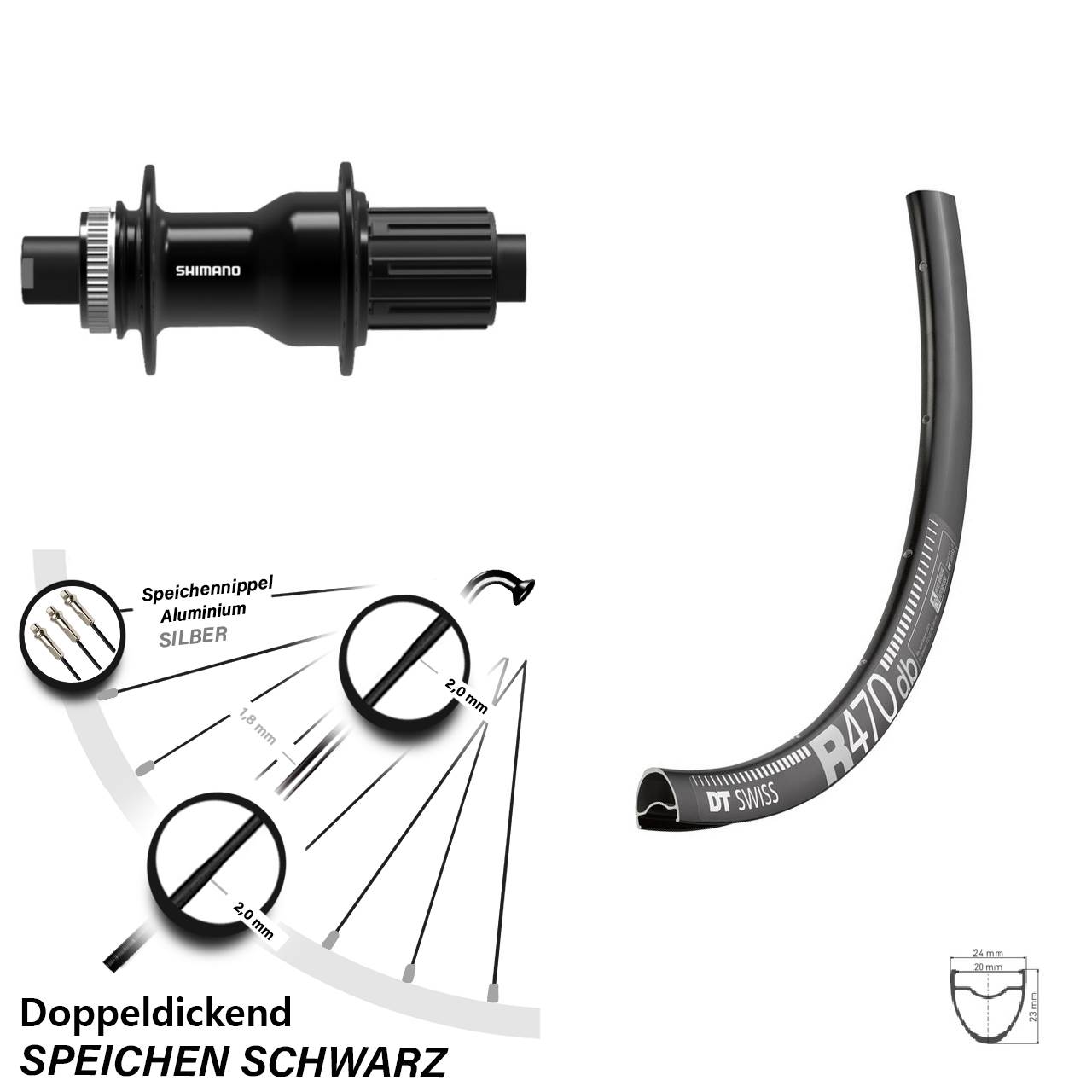 DT Swiss R470 Shimano FH-TC500 28 Zoll Centerlock Hinterrad 12x142 11-12 fach HG