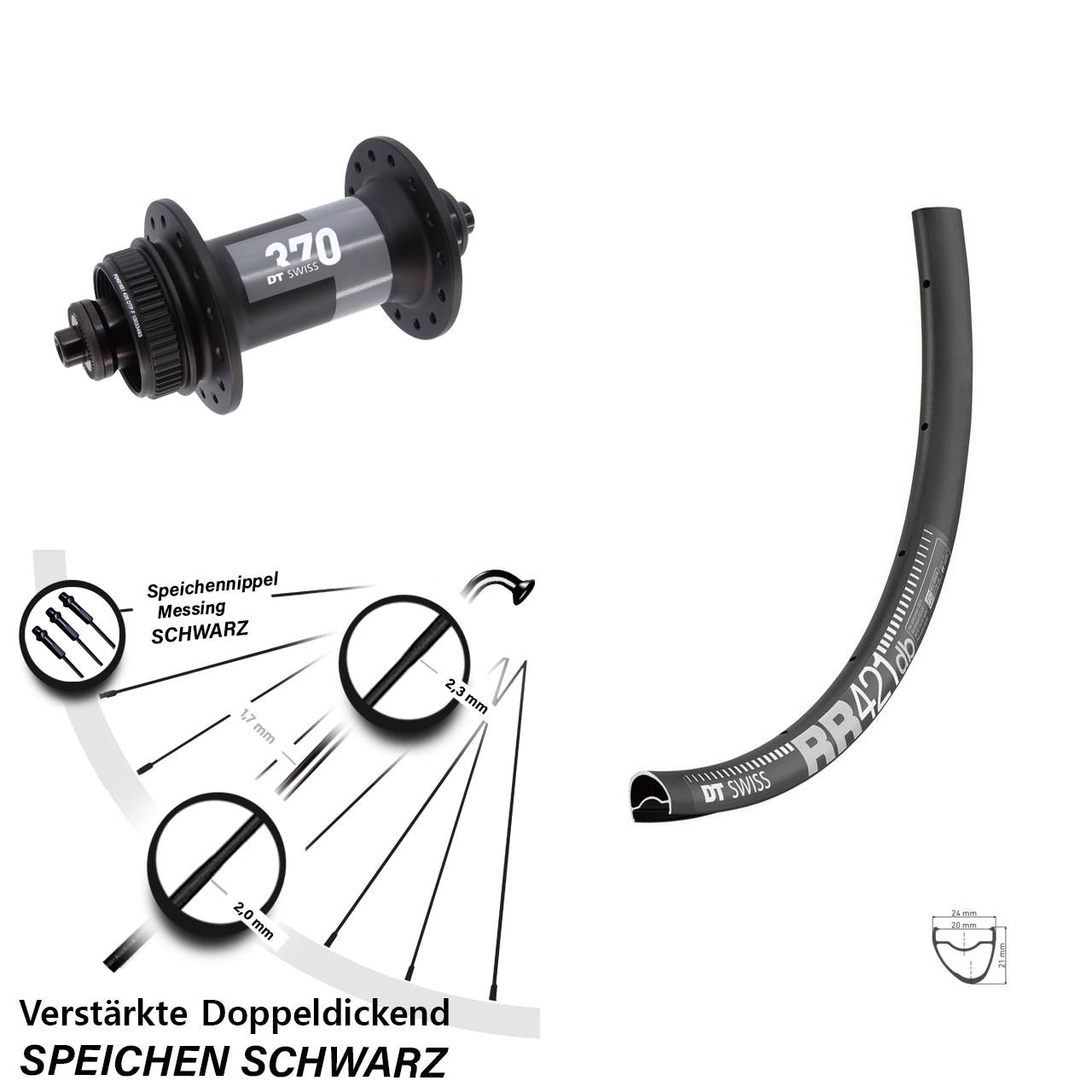 DT Swiss RR421 370 QR 28 Zoll Vorderrad Centerlock