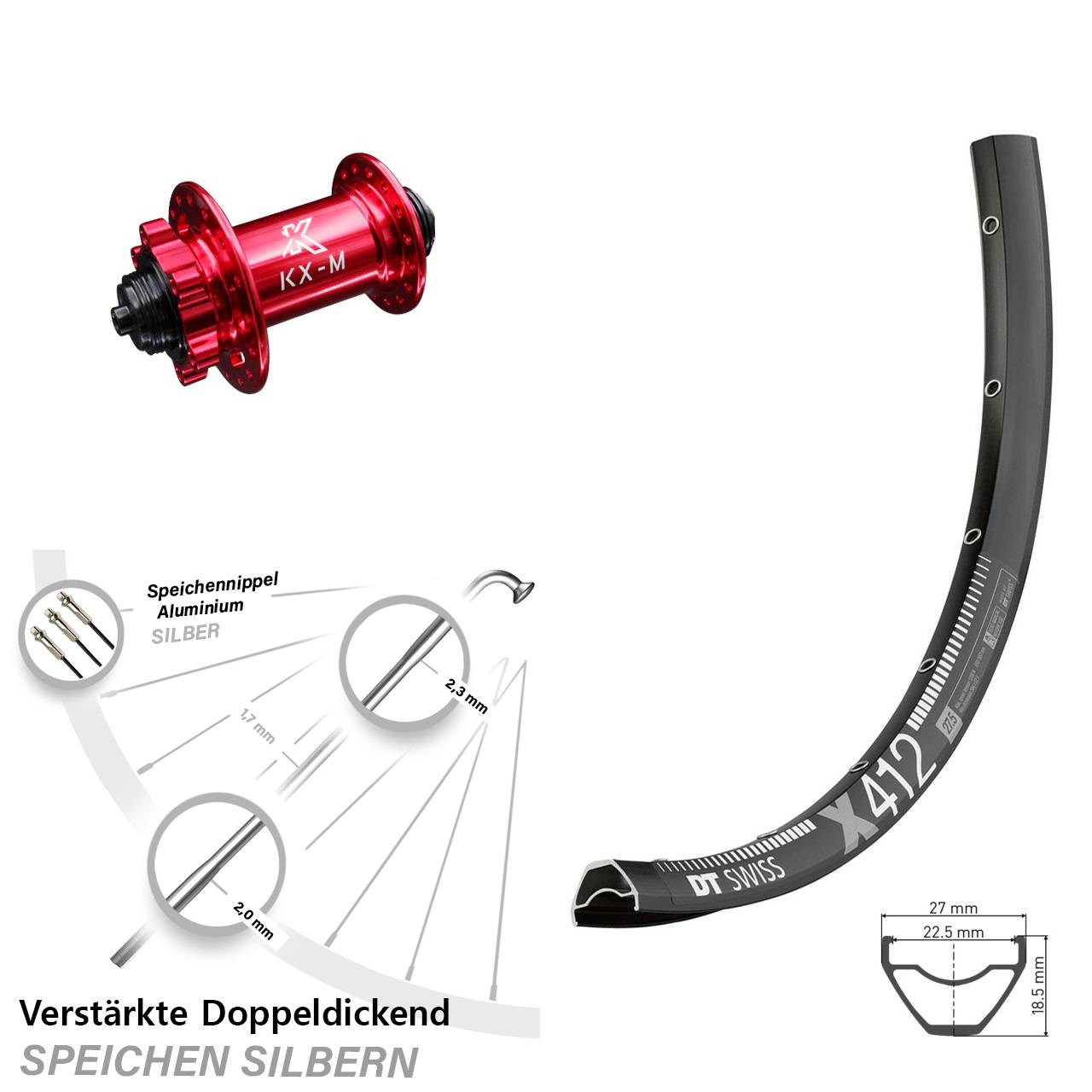 Disc 29 Zoll Vorderrad DT Swiss X 412 KX-M rot für Schnellspanner