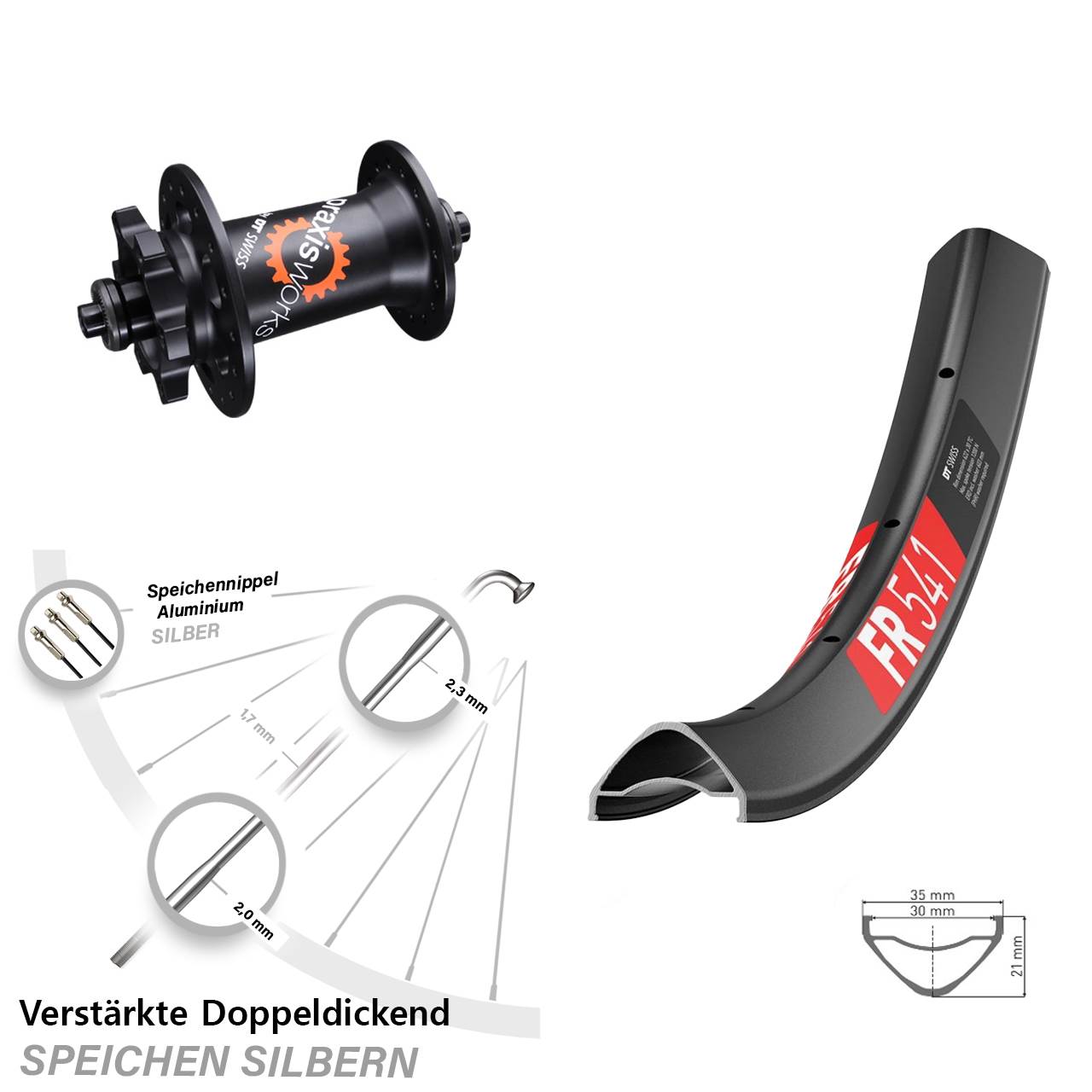 29 Zoll DT Swiss FR 541-350 6-Loch Vorderrad QR