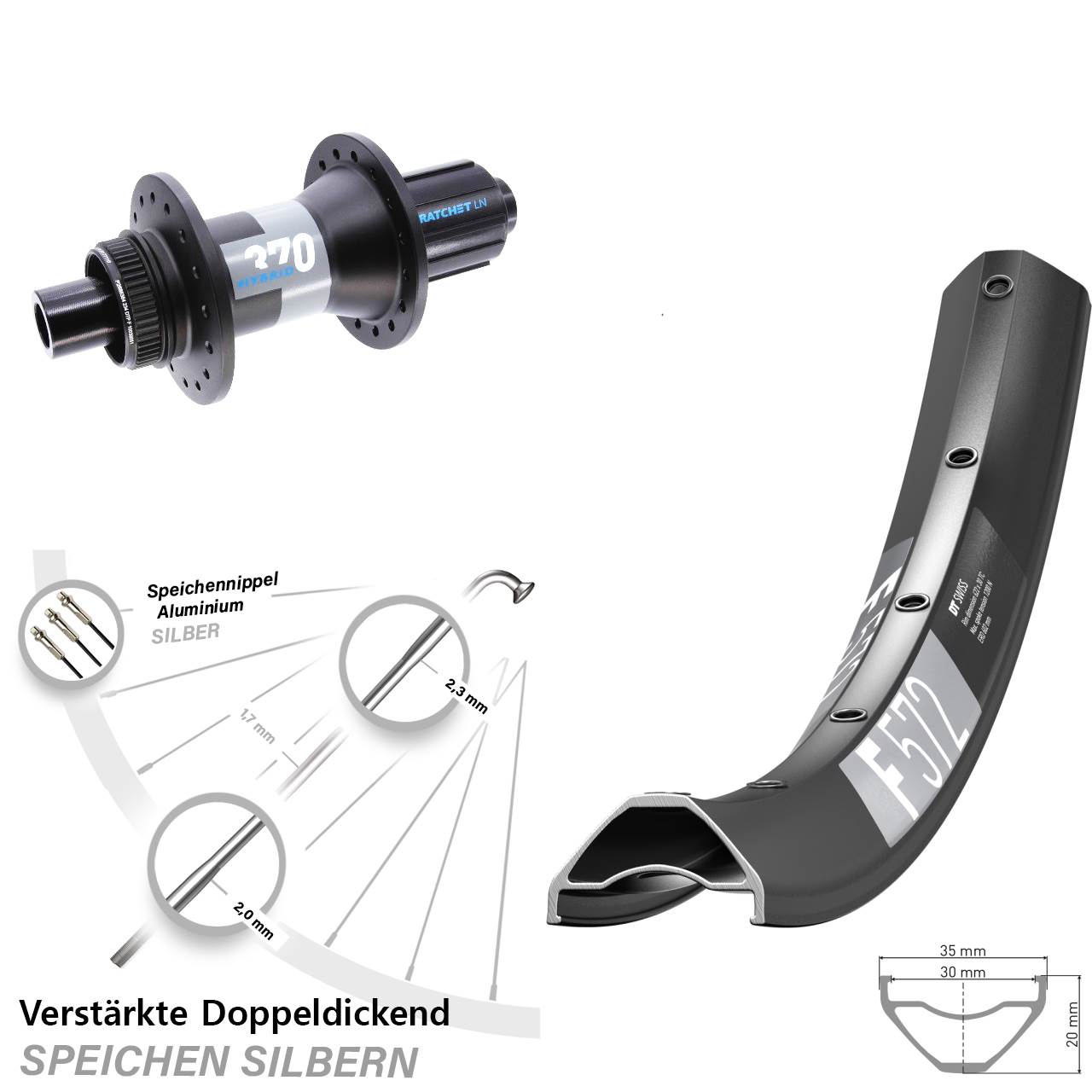 DT Swiss F572-370 Hybrid Boost 29 Zoll Hinterrad Centerlock 12x148 8-11 fach