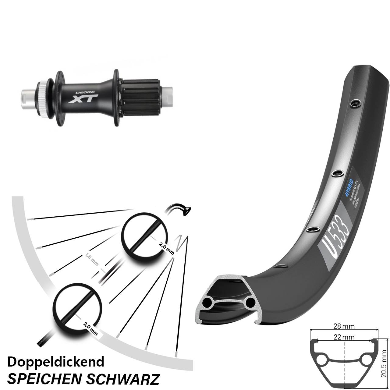 DT Swiss U 533 Shimano FH-M788 650B Disc Hinterrad 12x142 8-11 fach