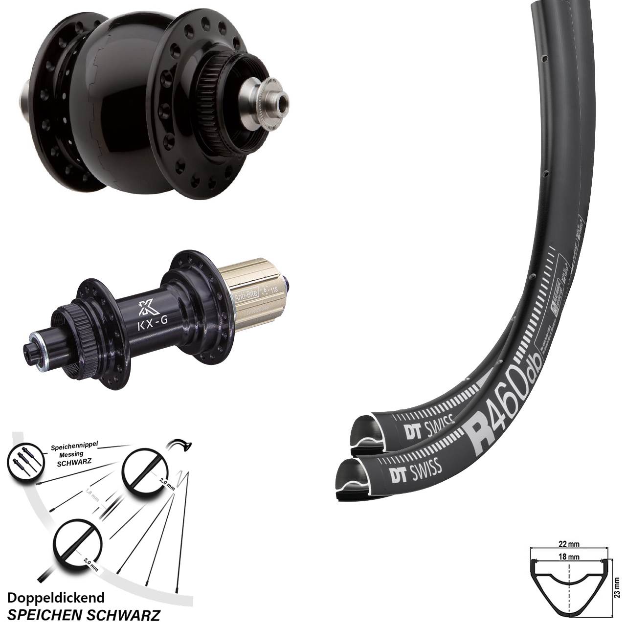 Laufradsatz SON 28 Zoll Road Disc KX-G Nabe 11-fach Dynamo DT Swiss R 460