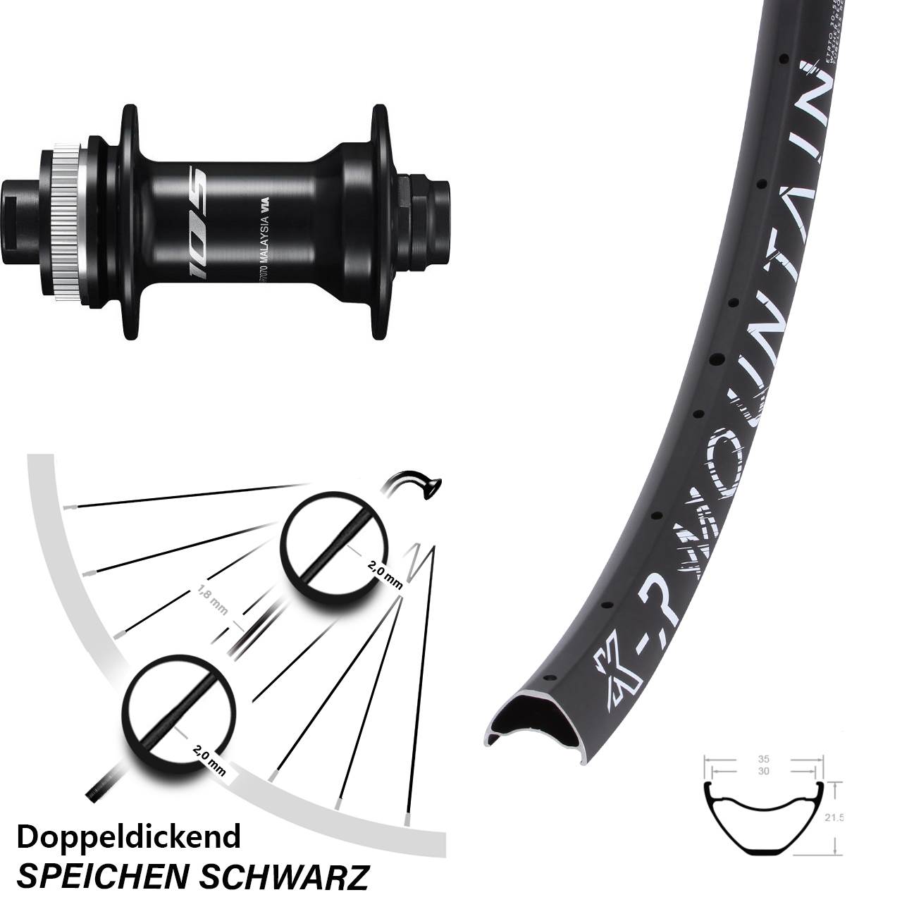 KX-R Mountain Shimano HB-R7070 27,5 Zoll Disc Vorderrad 12x100