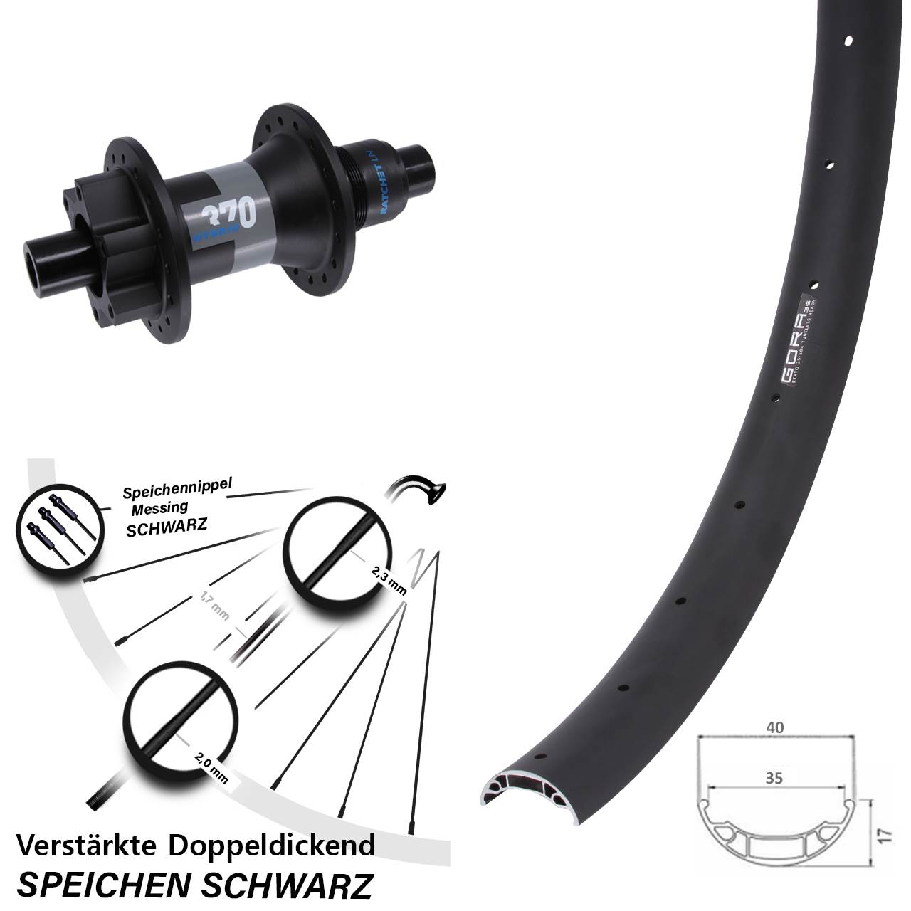 Disc Hinterrad 27,5 Zoll Gora 35 DT Swiss 370 Hybrid XD 11-12 fach 12x148 Boost