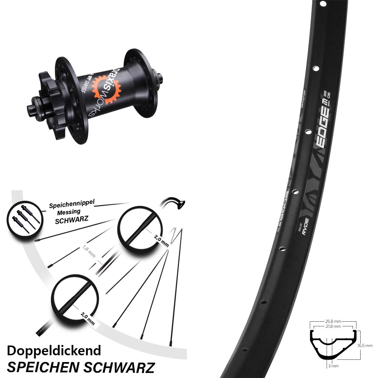 Ryde Edge M22 OS DT Swiss 350 28-29 Zoll Vorderrad 6-Loch QR