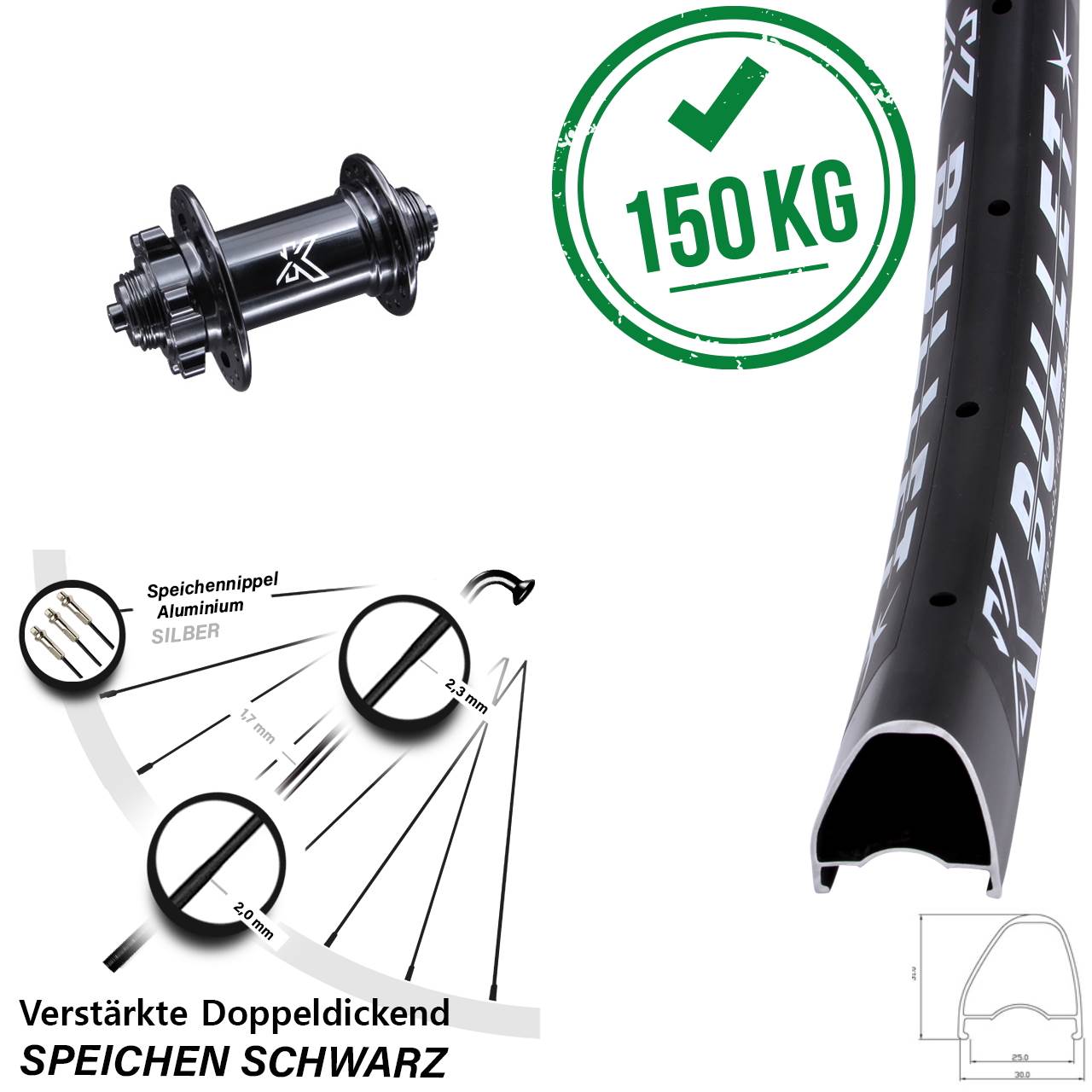 28-29 Zoll KX-M Bullet OS Vorderrad 6-Loch QR