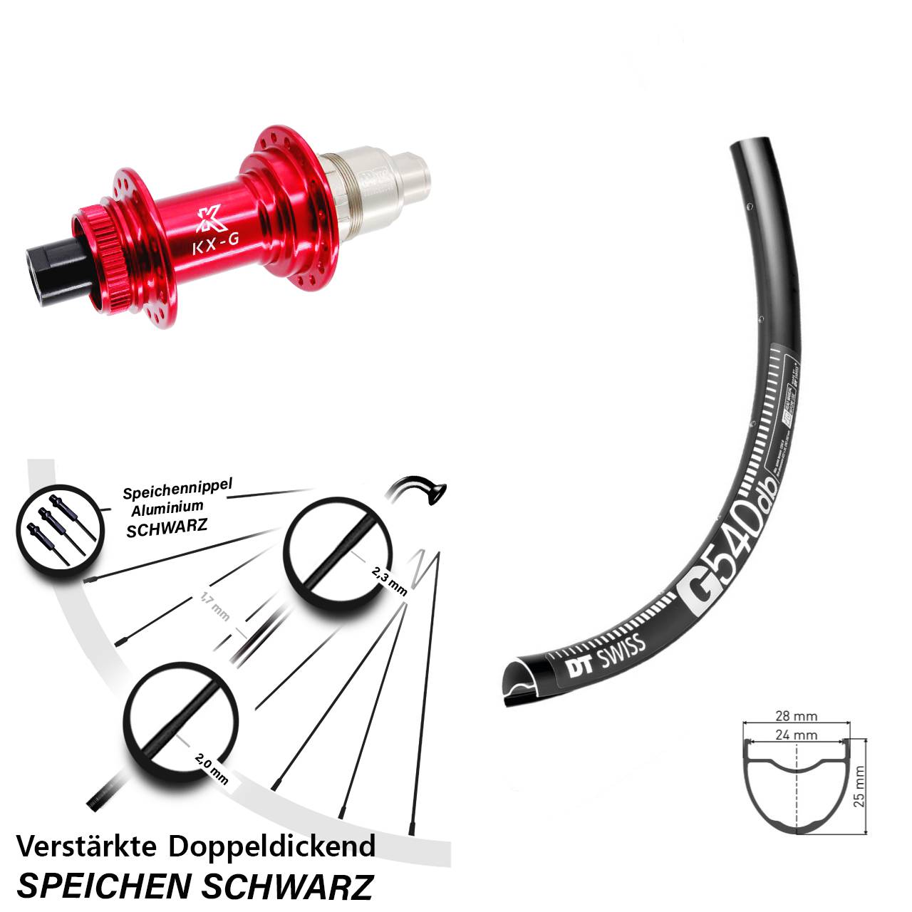 Disc Laufrad 12x142 28-29 Zoll DT Swiss G 540 KX-G rot SRAM XDR