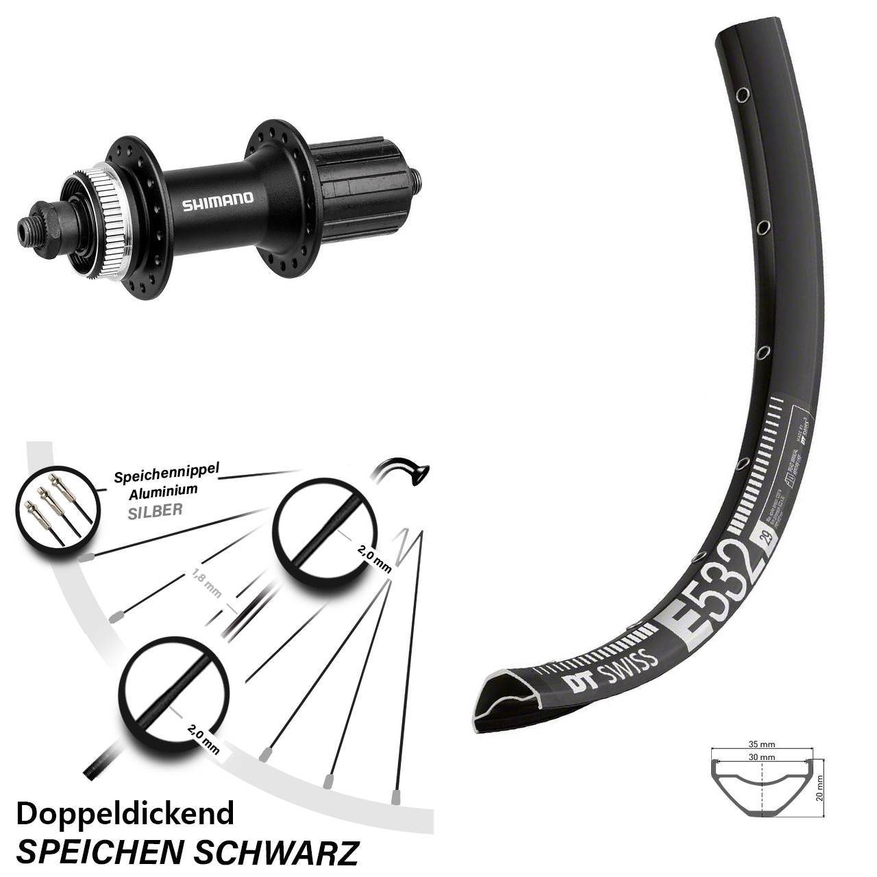 Disc Hinterrad 29 Zoll DT Swiss E532 Shimano FH-M4050 8-11 fach HG für Schnellspanner