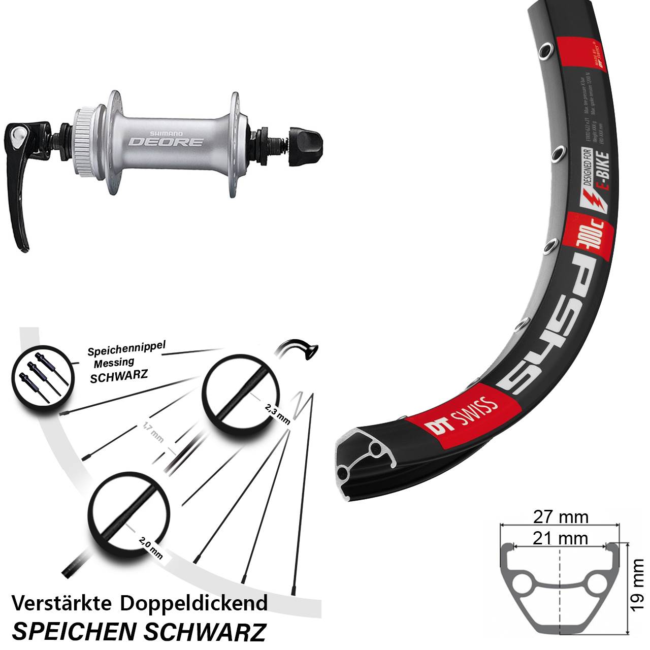 DT Swiss 545d Shimano Deore HB-M6000 26 Zoll Disc Laufrad für Schnellspanner