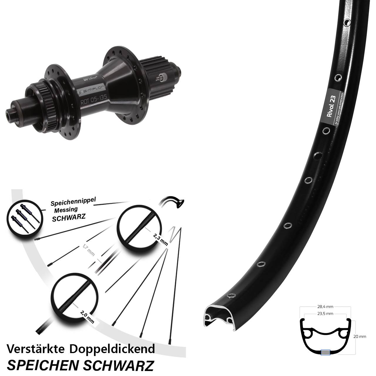 Centerlock Hinterrad 27,5 Zoll Ryde Rival 23 DT Swiss 370 Hybrid Micro Spline QR