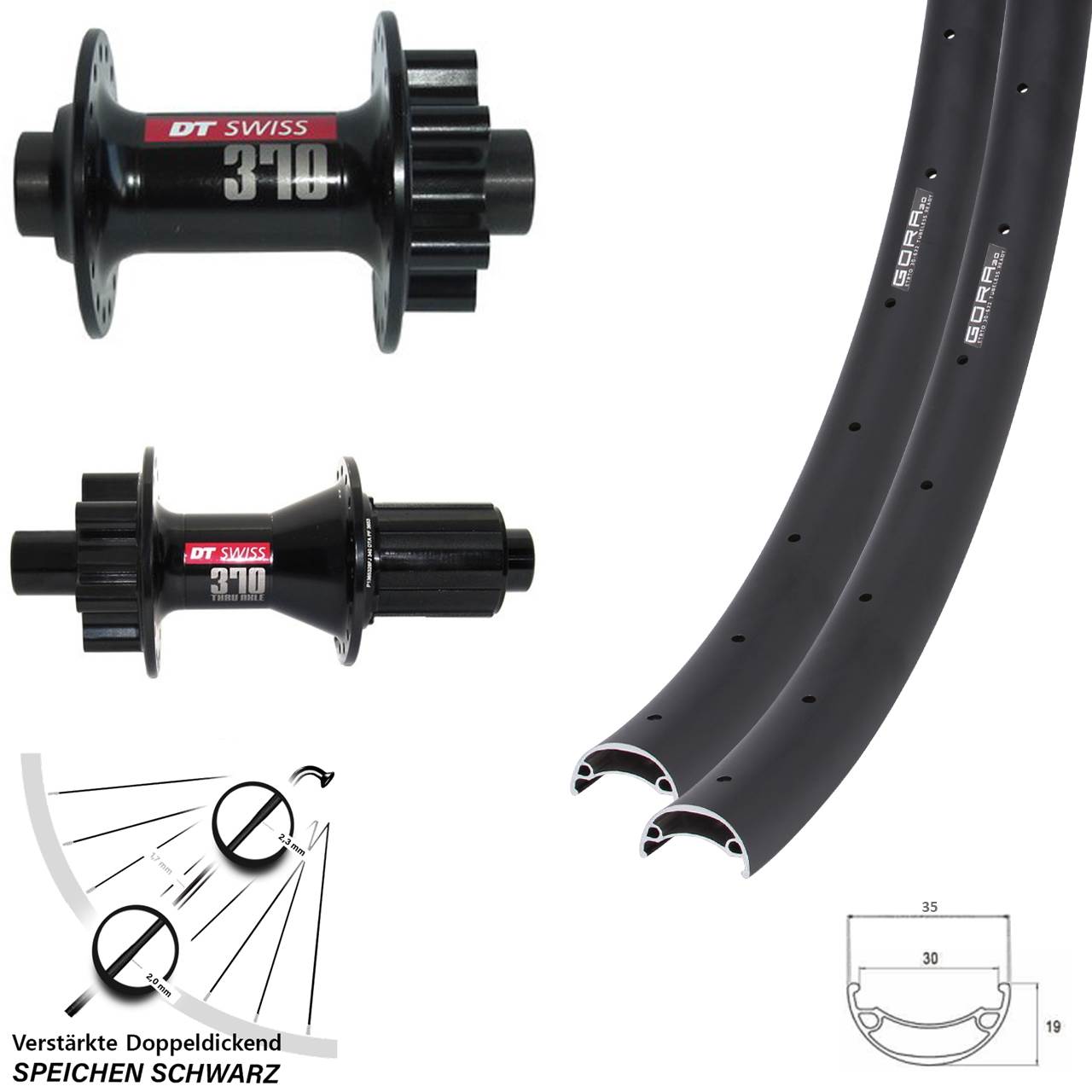 Laufradsatz 6-Loch 27,5 Zoll Gora 30 DT Swiss 370 8-11 fach 15x100 12x142