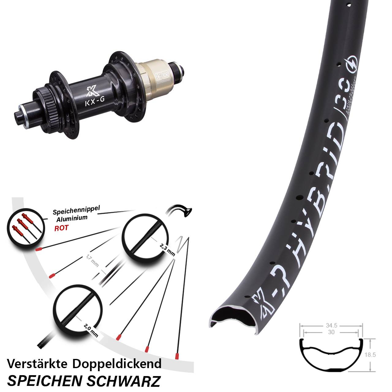 Centerlock Hinterrad 29 Zoll KX-GR Hybrid 30 XDR 11-12 fach QR