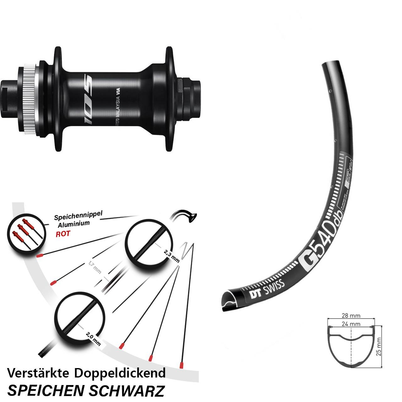 DT Swiss G 540 Disc-Vorderrad 27,5 Zoll mit Shimano 105 HB-R7070 Nabe Steckachse