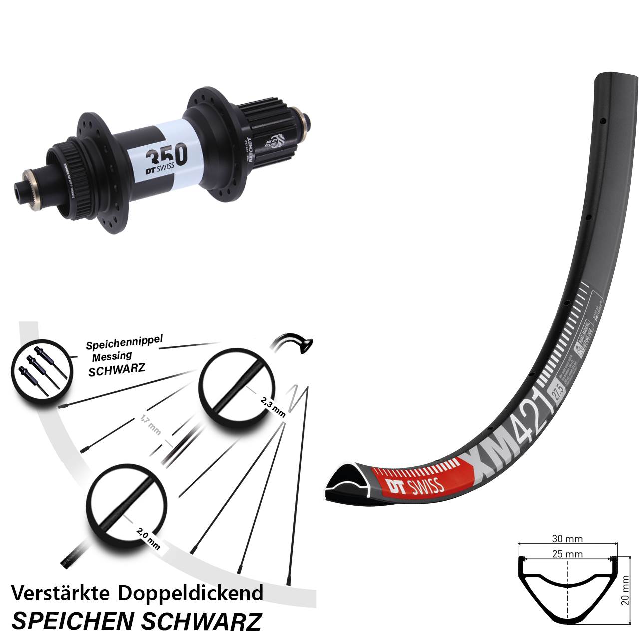 DT Swiss XM421-350 Ratchet 36 650B Laufrad für Schnellsp. Micro Spline