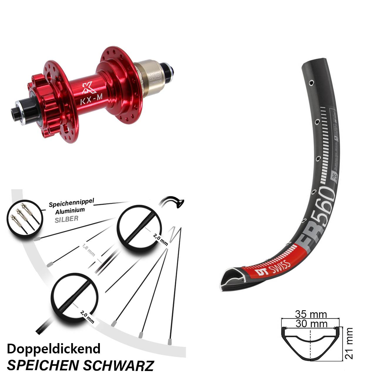 26 Zoll DT Swiss FR560 KX-M rot Disc Laufrad QR SRAM XD