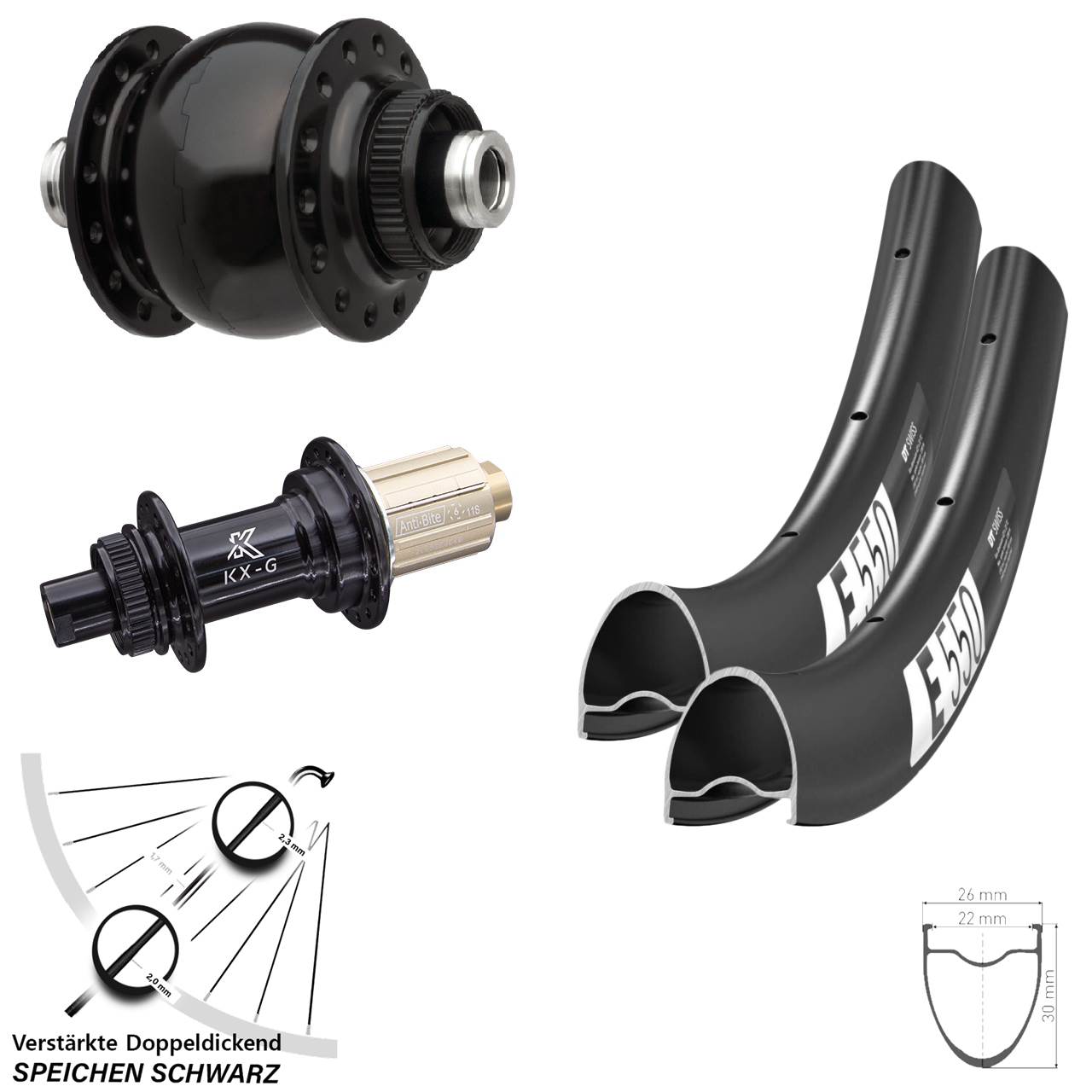 Disc Laufrad-Satz 12x100/142 DT Swiss E550 KX-G SON 28 Zoll 8-12 fach HG