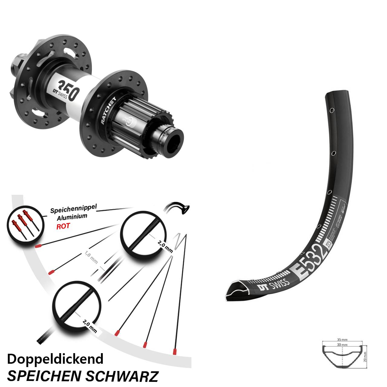 DT Swiss E 532 27,5 Zoll Hinterrad 350 6-Loch Micro Spline 12x148