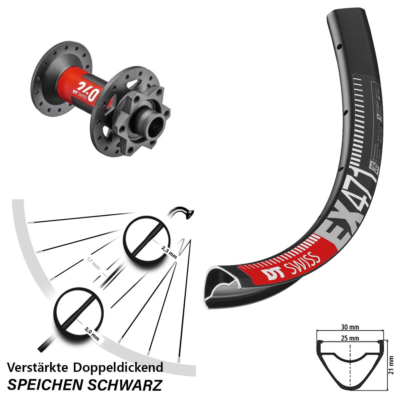 29 Zoll Vorderrad MTB Enduro DT Swiss EX 471-240 15x110 mm Boost 6-Loch