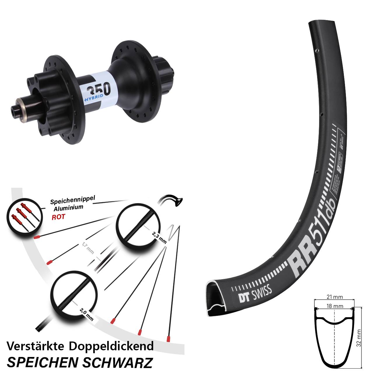 Disc Laufrad für Schnellspanner 28 Zoll DT Swiss RR511 DT Swiss 350 Hybrid Singlespeed