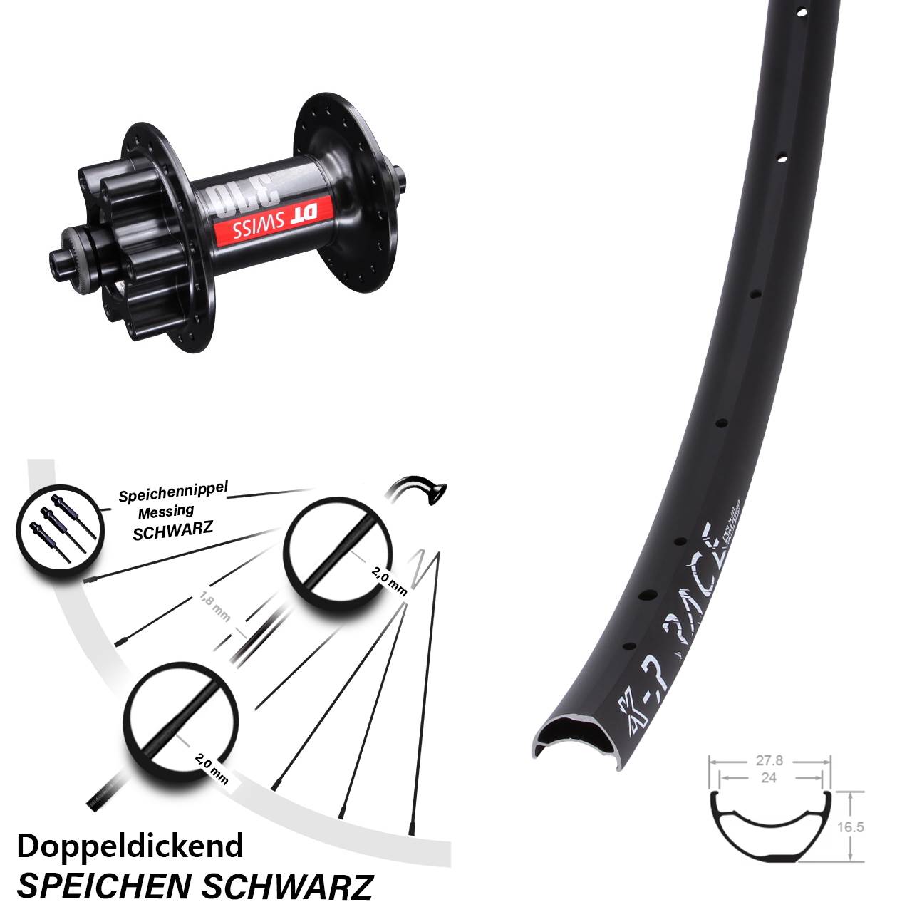 Disc Laufrad für Schnellspanner 28-29 Zoll KX-R Race DT Swiss 370