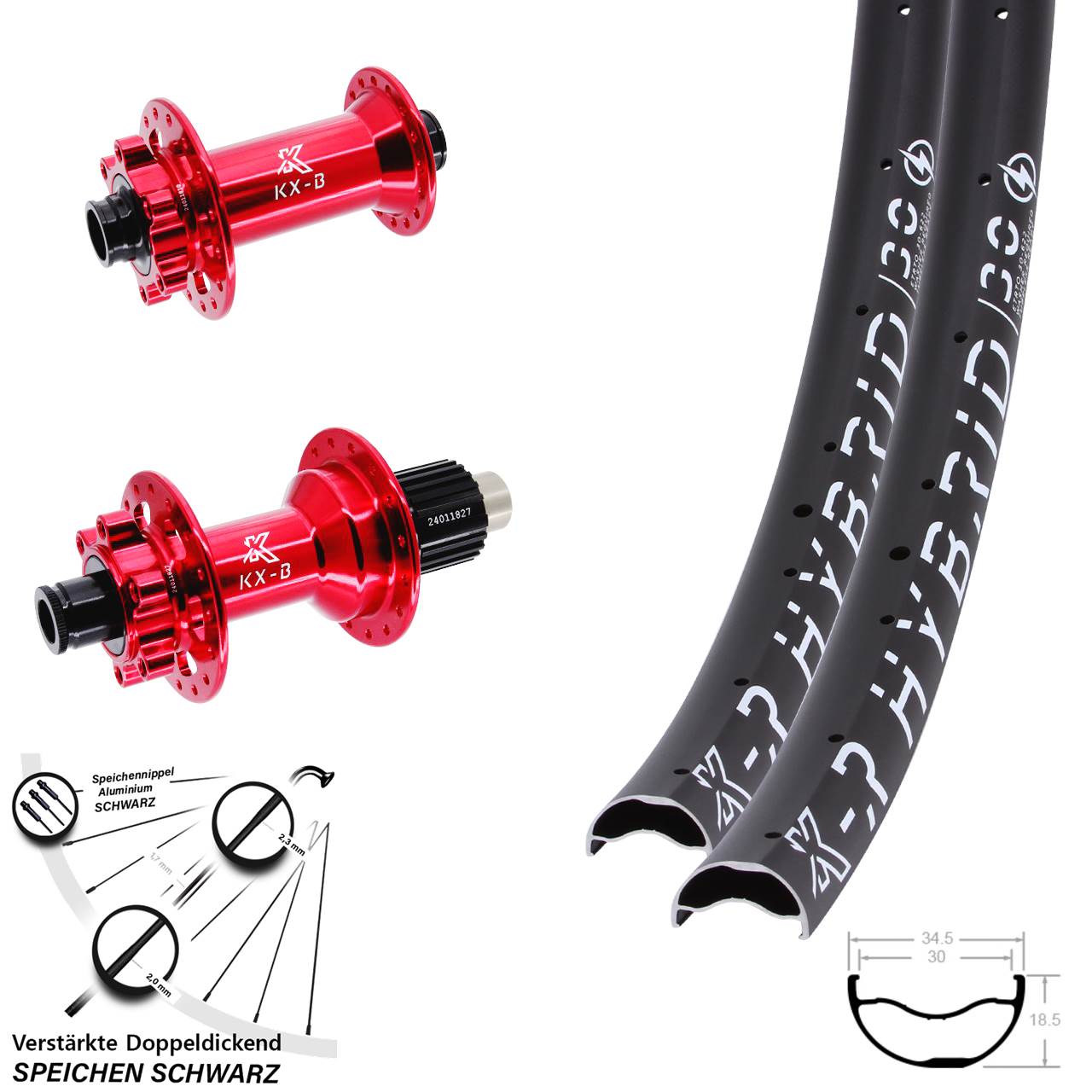 KX-BR Hybrid 30 rot 29 Zoll 6-Loch Laufradsatz 15x110 12x148 Shimano Micro Spline