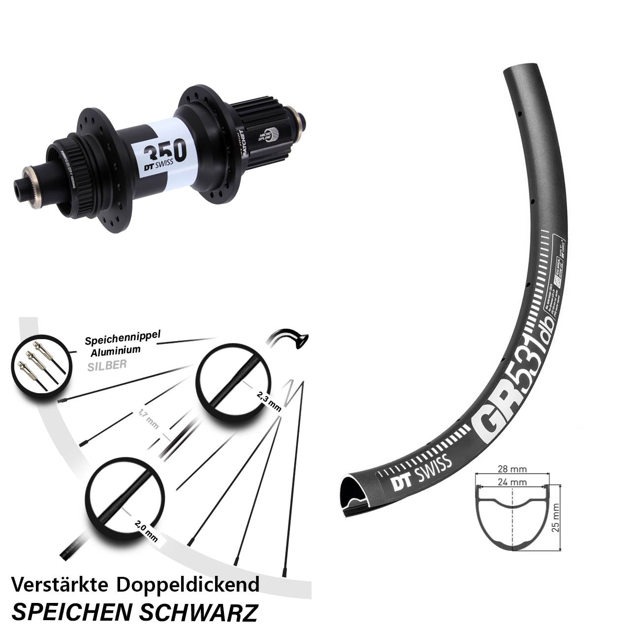 650B DT Swiss GR531 350 Disc Hinterrad QR Micro Spline