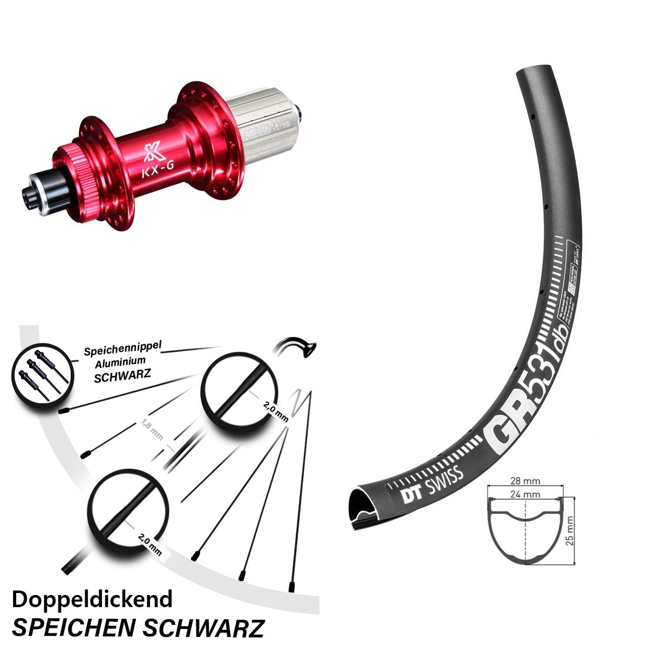 DT Swiss GR 531 KX-G rot 650B Hinterrad Centerlock für Schnellspanner 8-12 fach