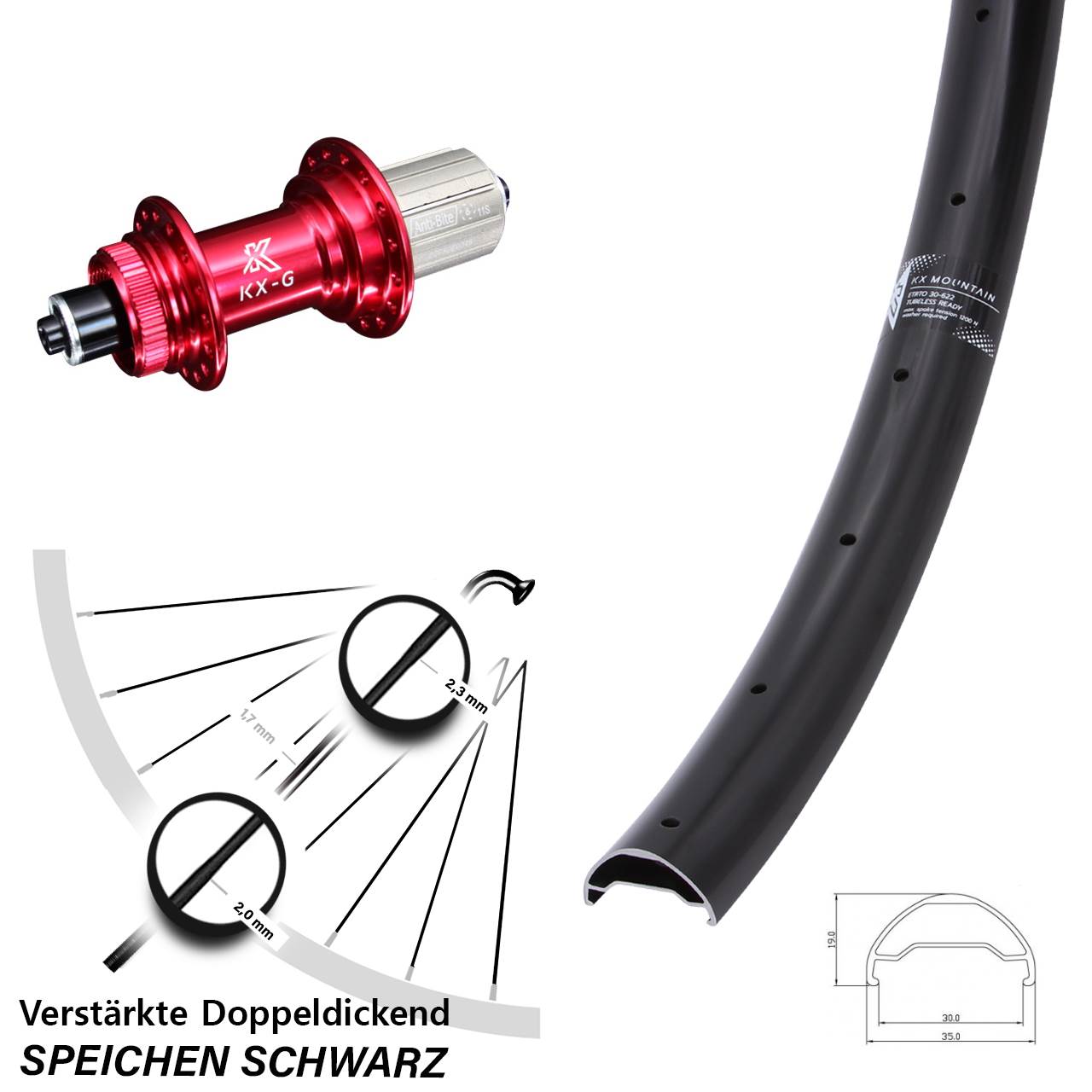 KX-G Mountain TR rot 29 Zoll Disc Hinterrad für Schnellspanner 8-12 fach HG