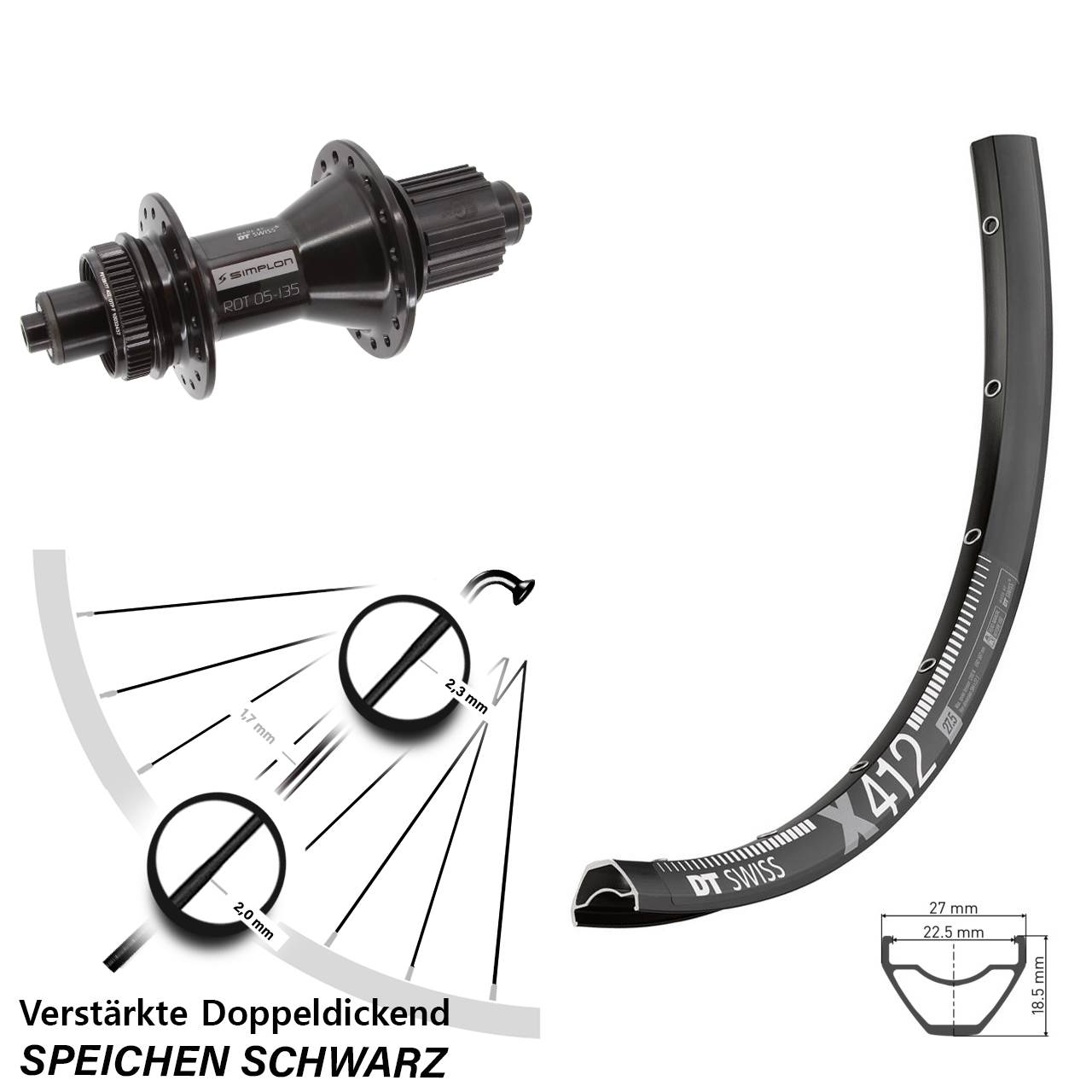 29 Zoll DT Swiss X412 370 Hybrid Hinterrad Centerlock QR Shimano Micro Spline